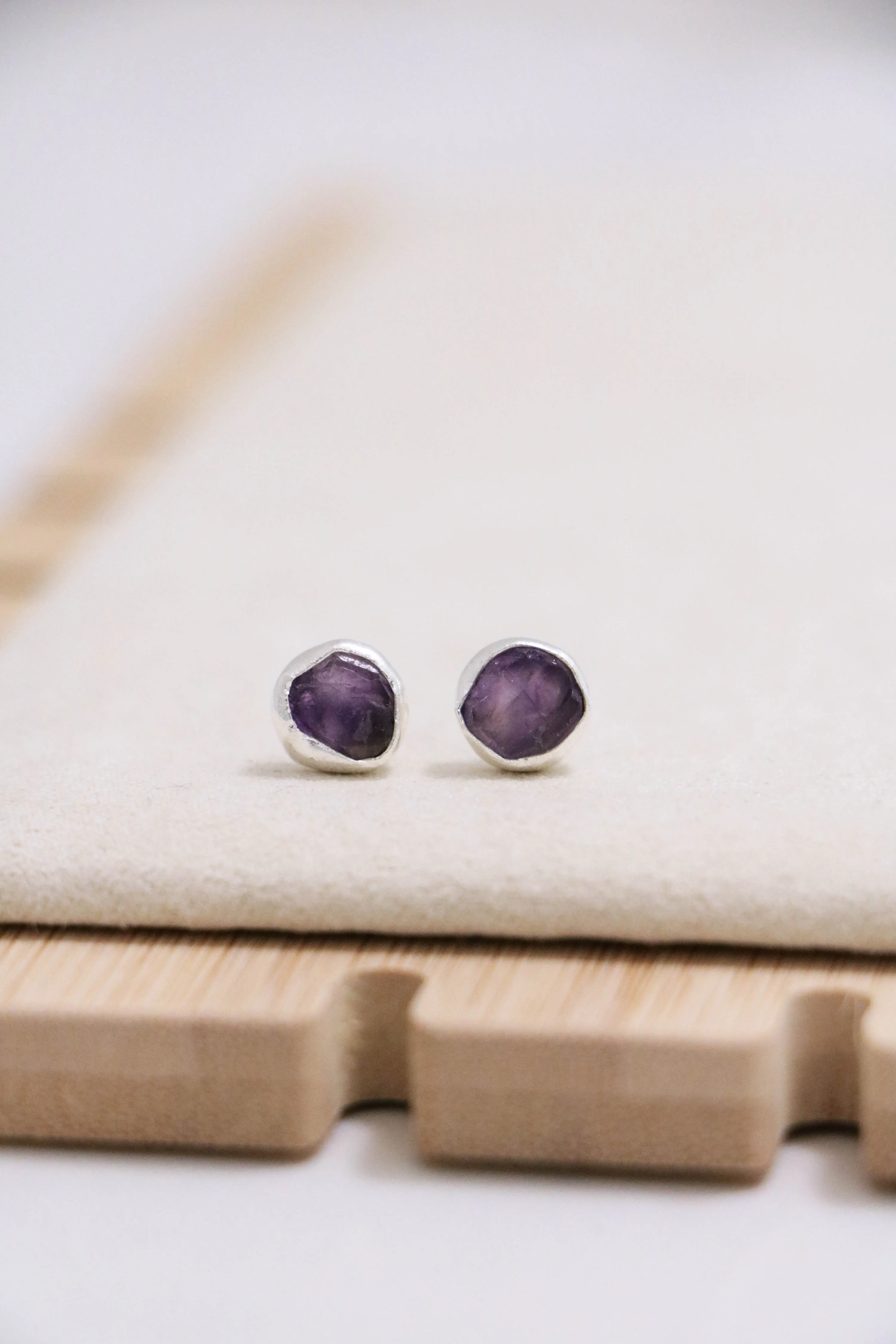 raw gemstone nugget earrings { silver }