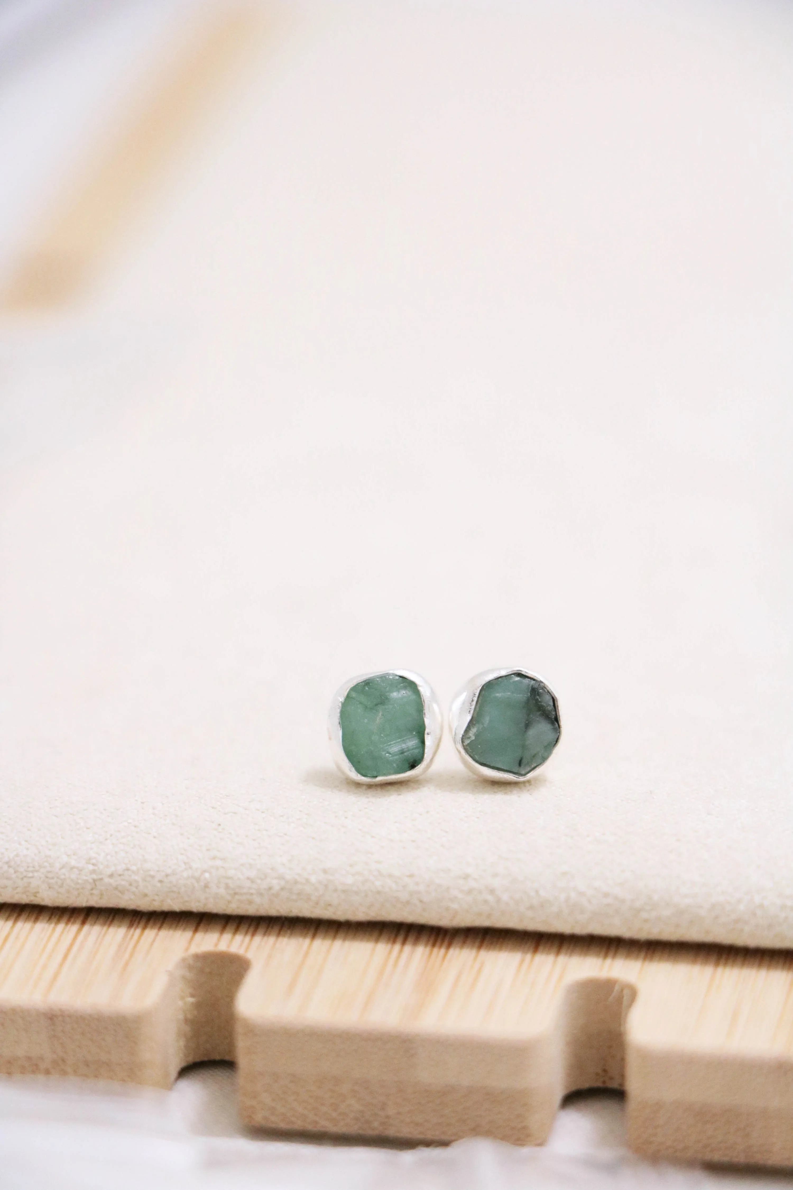 raw gemstone nugget earrings { silver }