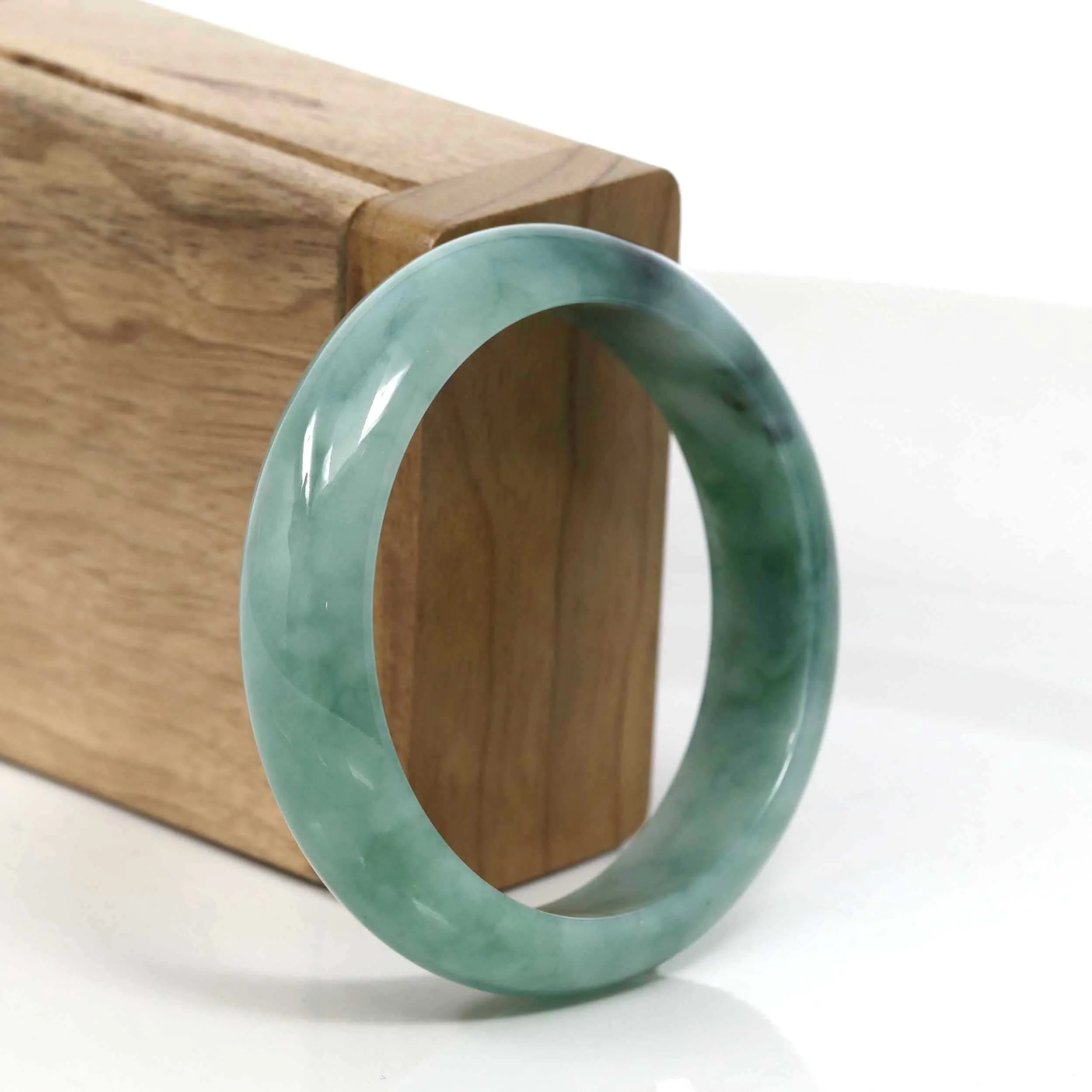 RealJade® Co. Blue-Green Classic Real Jadeite Jade Bangle Bracelet (54.76mm) #933