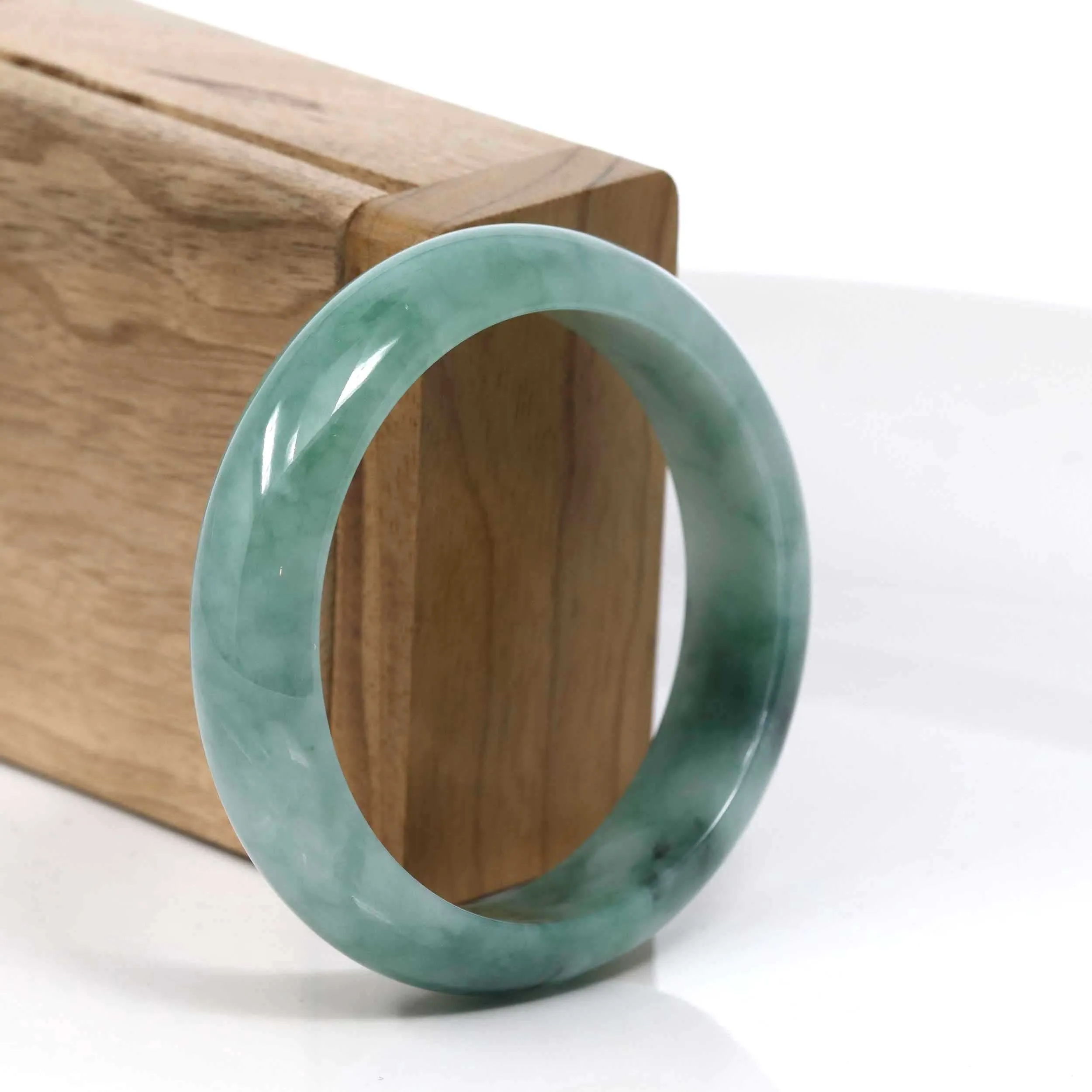 RealJade® Co. Blue-Green Classic Real Jadeite Jade Bangle Bracelet (54.76mm) #933