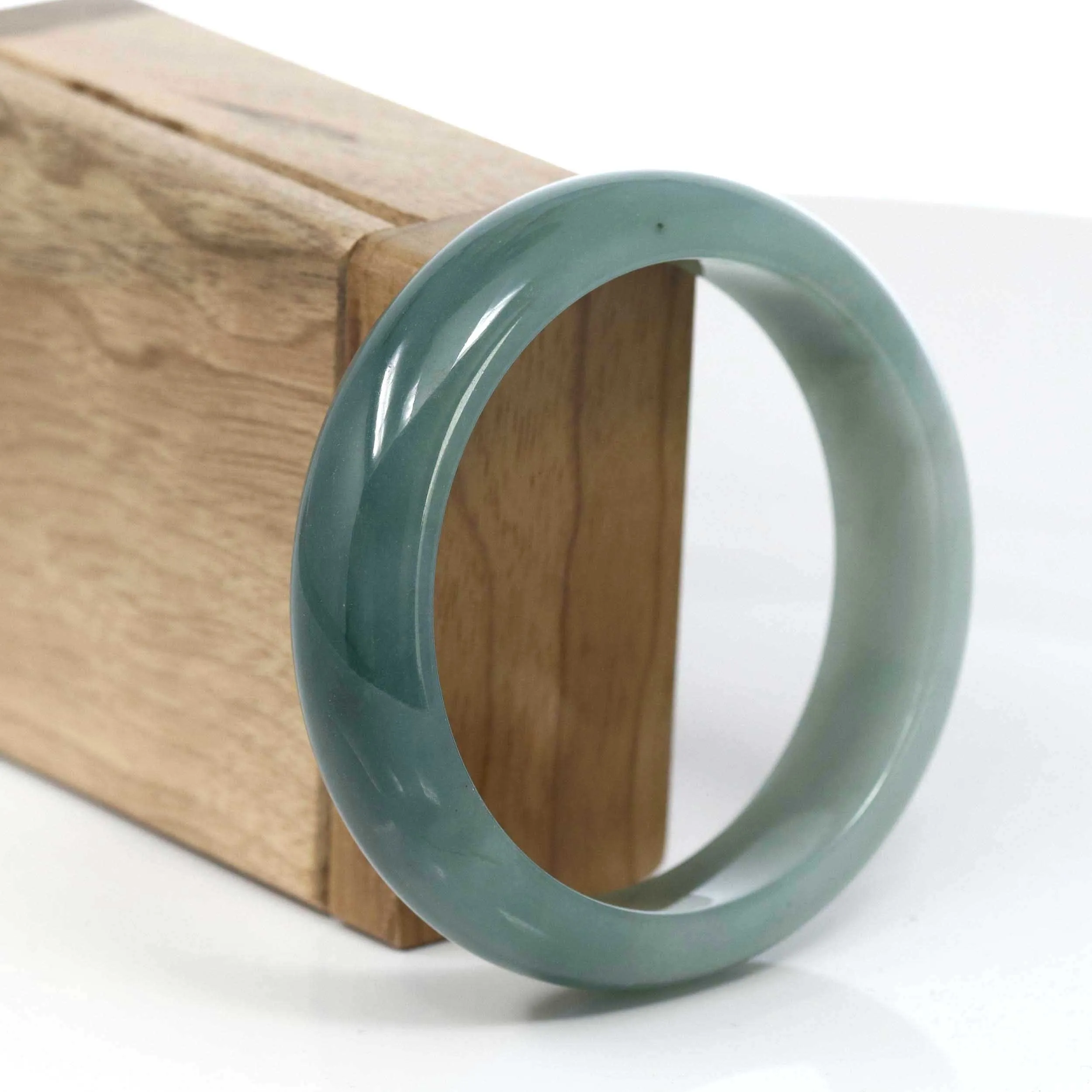 RealJade® Co. Blue Green Classic Real Jadeite Jade Bangle Bracelet (59.39 mm) #419
