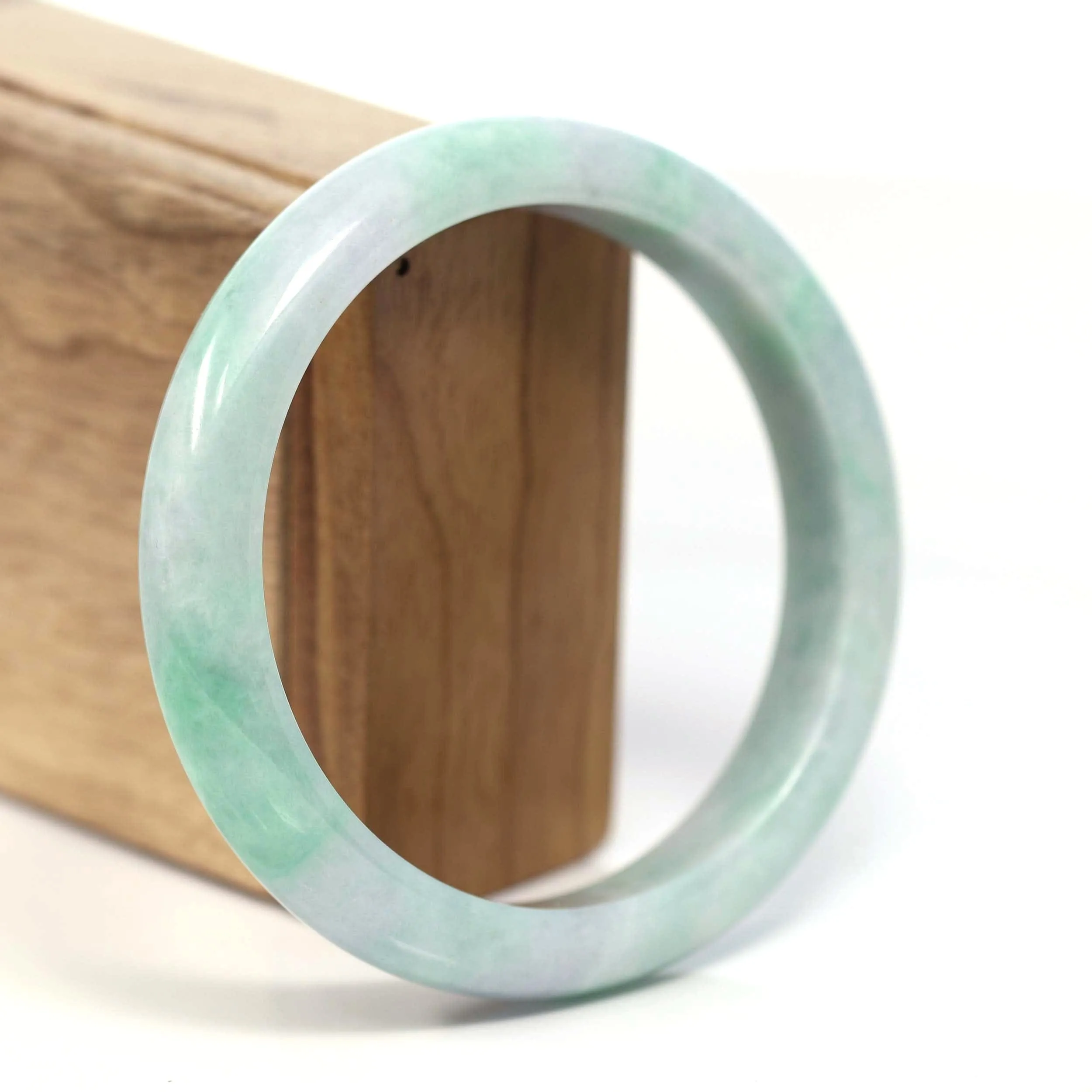 RealJade® Co. Genuine White & Green Burmese Jadeite Jade Bangle Bracelet (62.53mm) #T203