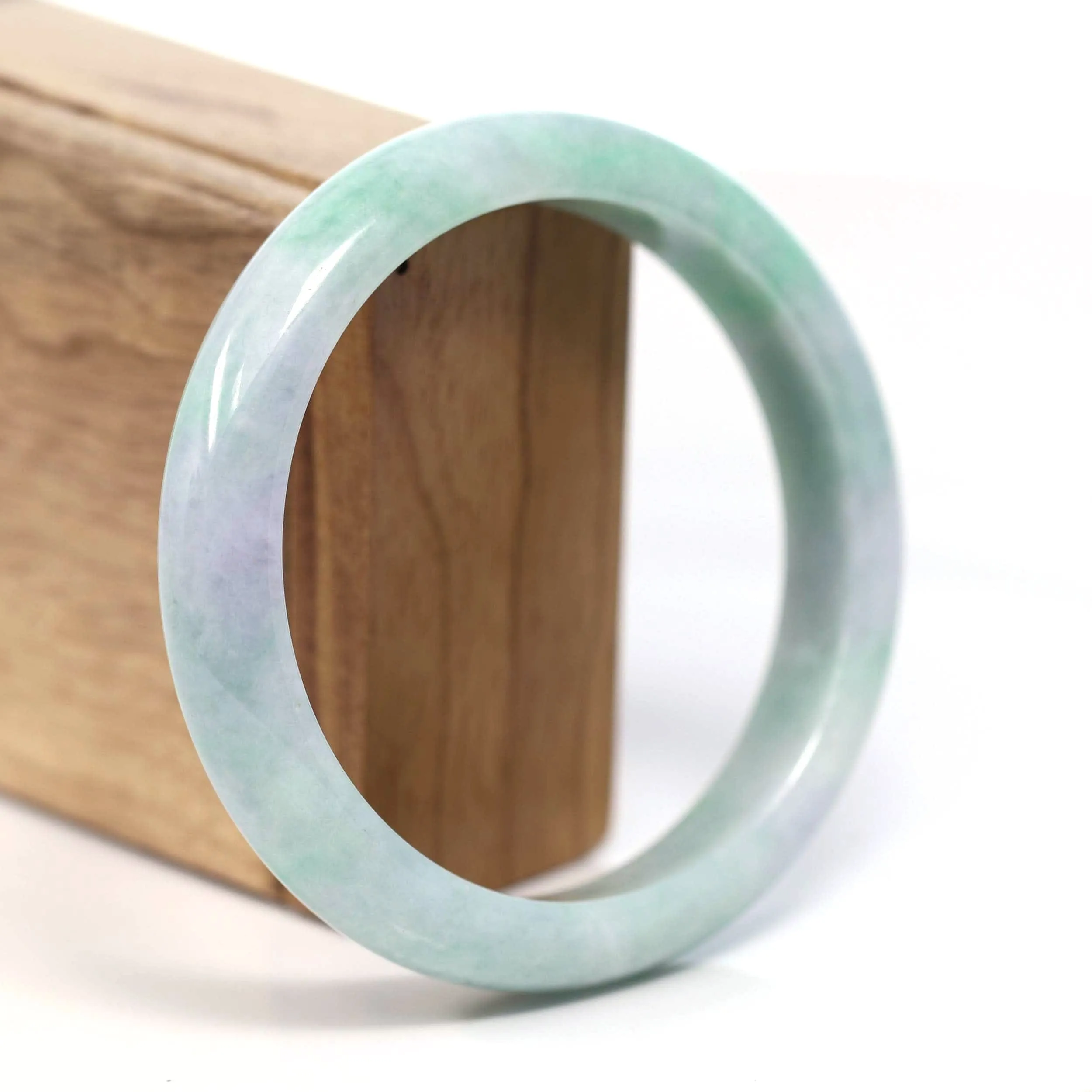 RealJade® Co. Genuine White & Green Burmese Jadeite Jade Bangle Bracelet (62.53mm) #T203