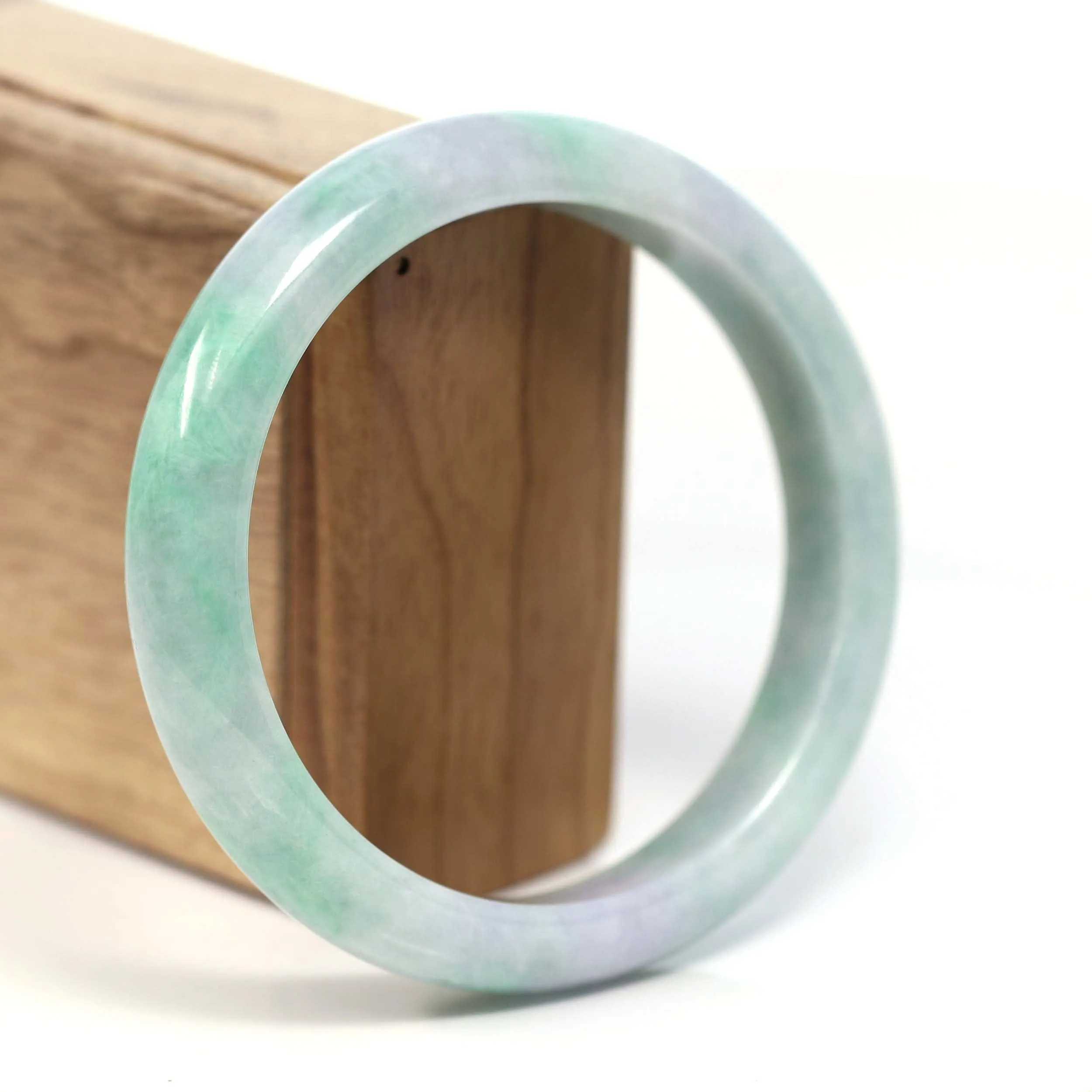 RealJade® Co. Genuine White & Green Burmese Jadeite Jade Bangle Bracelet (62.53mm) #T203
