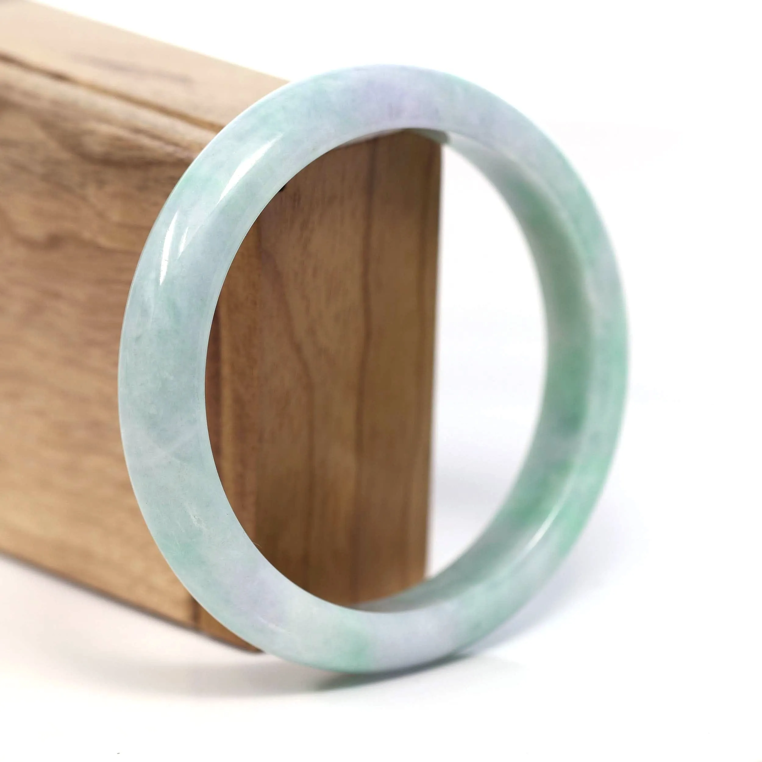 RealJade® Co. Genuine White & Green Burmese Jadeite Jade Bangle Bracelet (62.53mm) #T203