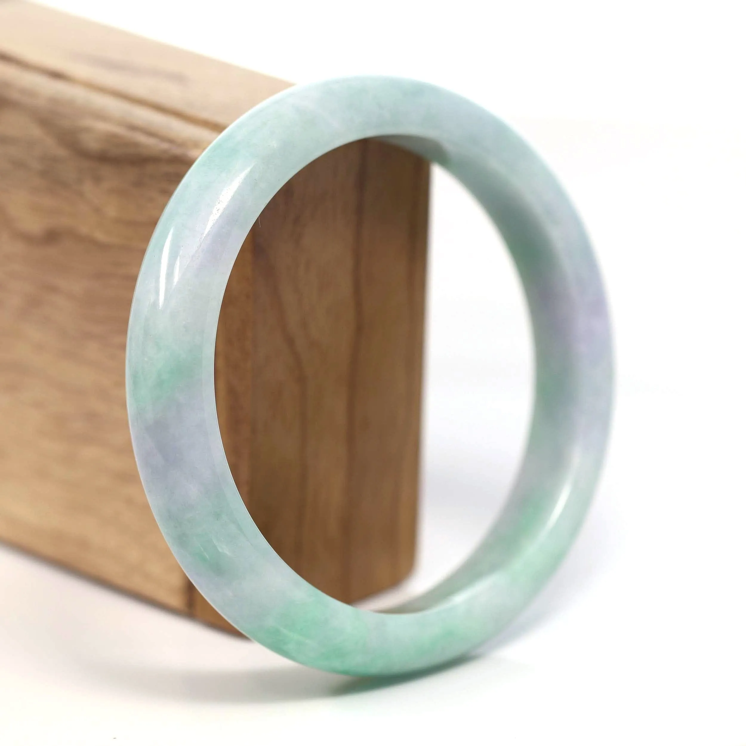 RealJade® Co. Genuine White & Green Burmese Jadeite Jade Bangle Bracelet (62.53mm) #T203