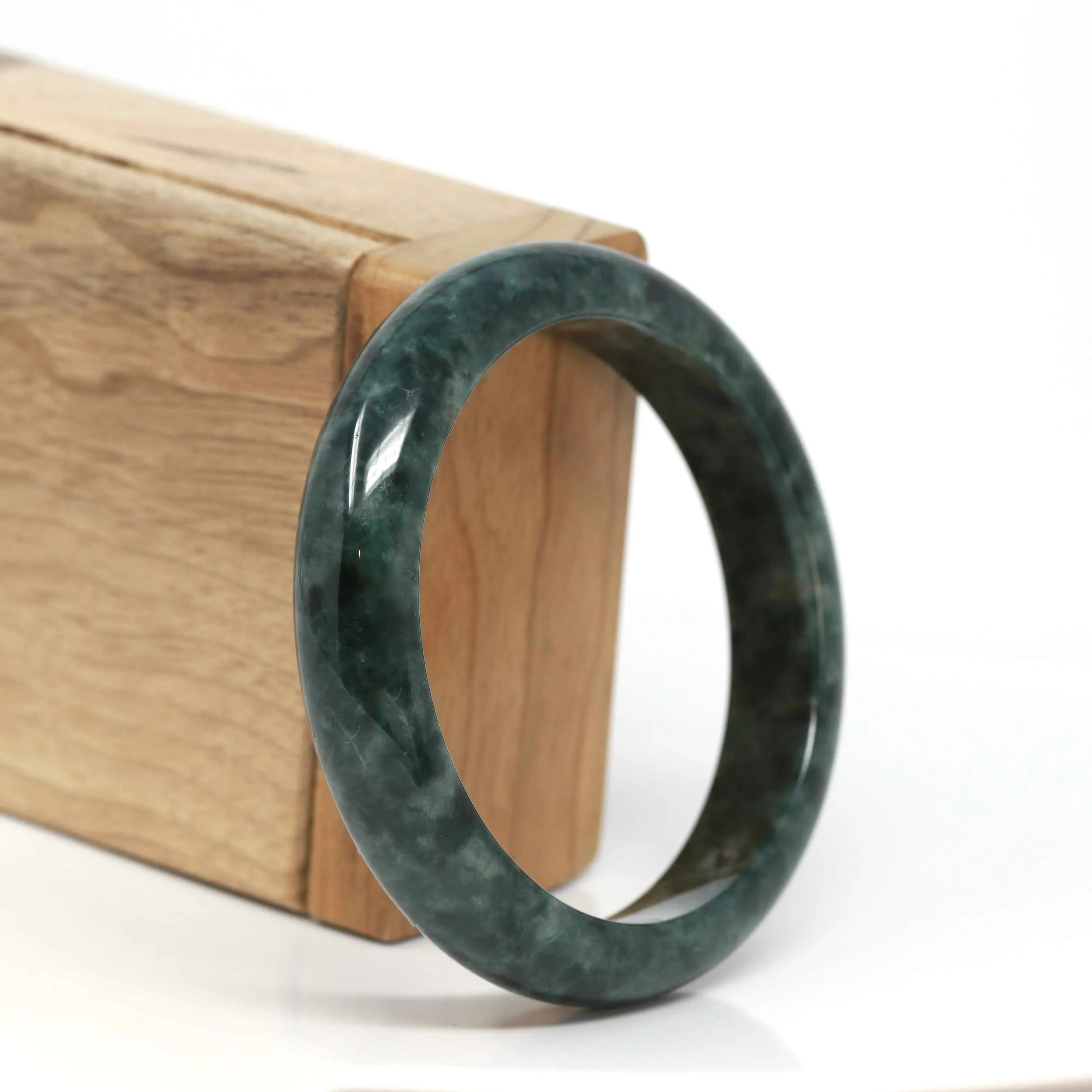 RealJade® Co. "Classic Bangle" Genuine Burmese Dark Green Jadeite Jade Bangle Bracelet (57.5 mm) #197