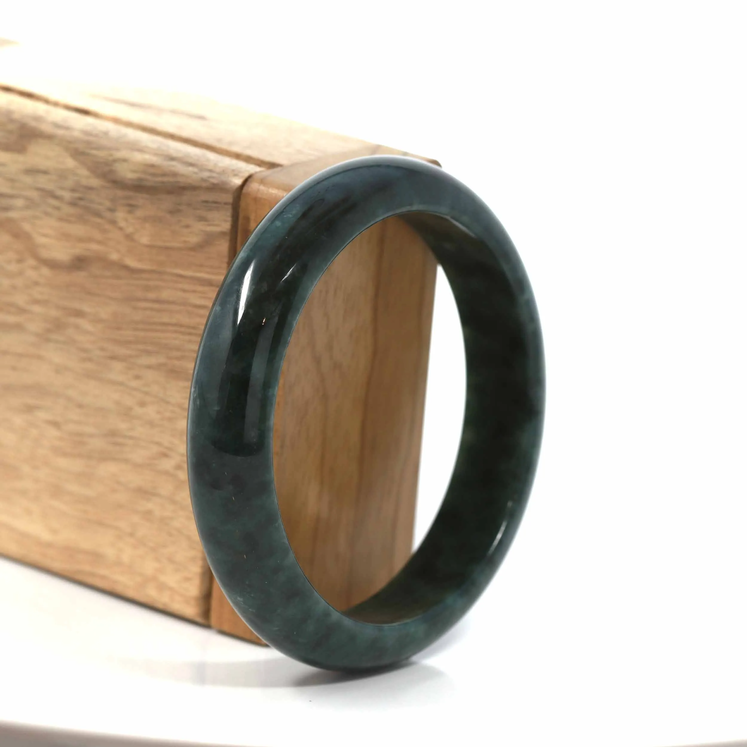 RealJade® Co. "Classic Bangle" Genuine Burmese Dark Green Jadeite Jade Bangle Bracelet (57.5 mm) #197