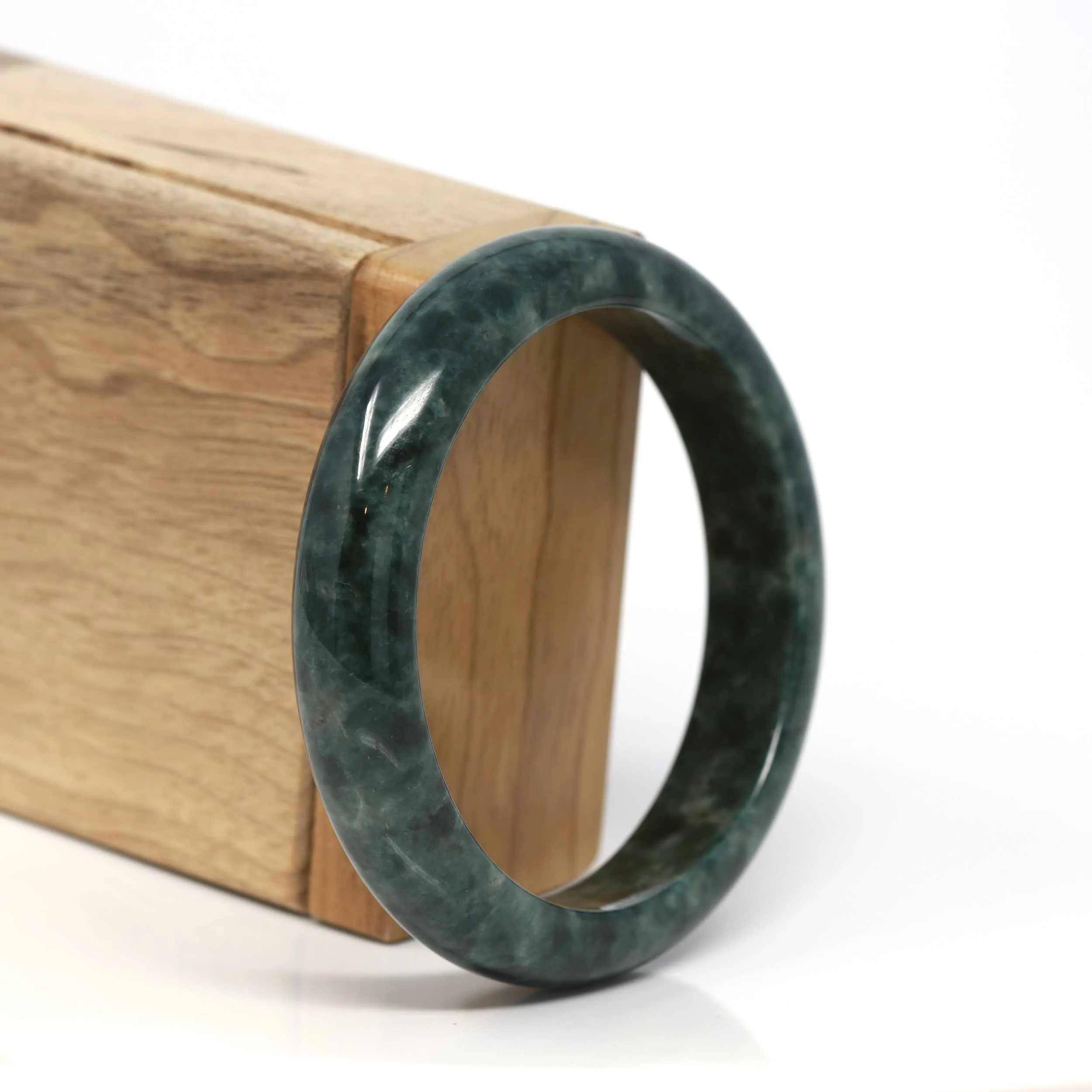 RealJade® Co. "Classic Bangle" Genuine Burmese Dark Green Jadeite Jade Bangle Bracelet (57.5 mm) #197