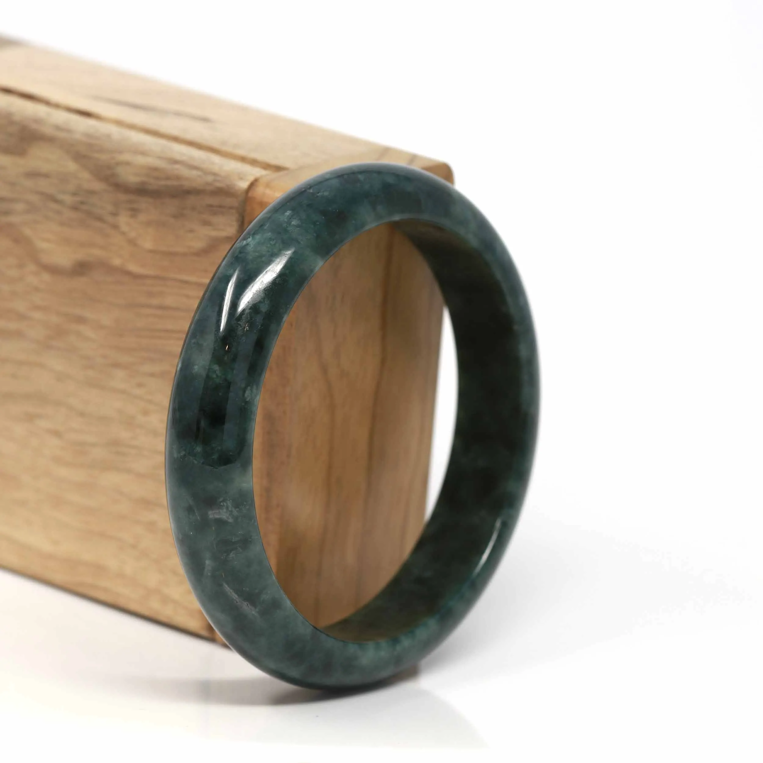 RealJade® Co. "Classic Bangle" Genuine Burmese Dark Green Jadeite Jade Bangle Bracelet (57.5 mm) #197
