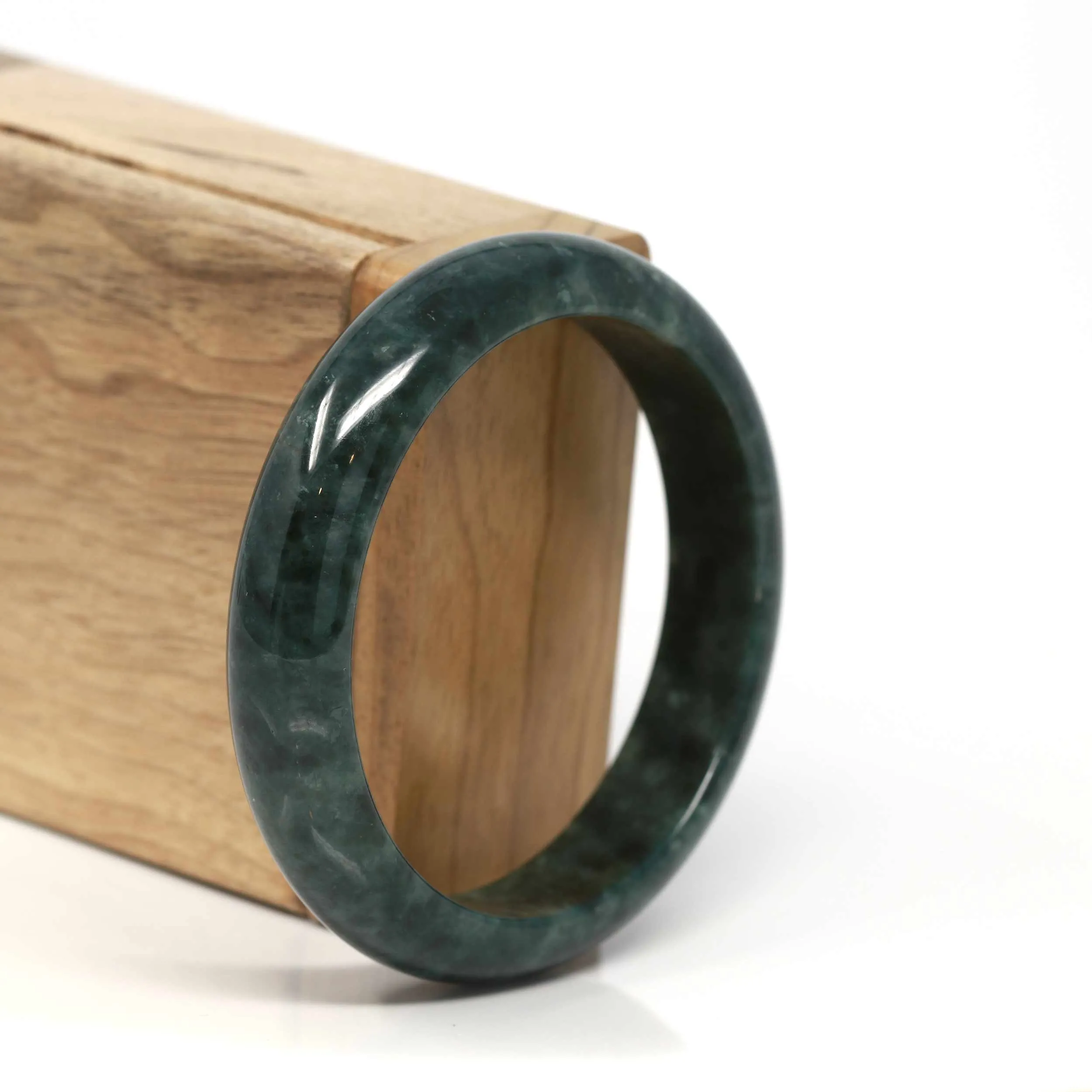RealJade® Co. "Classic Bangle" Genuine Burmese Dark Green Jadeite Jade Bangle Bracelet (57.5 mm) #197