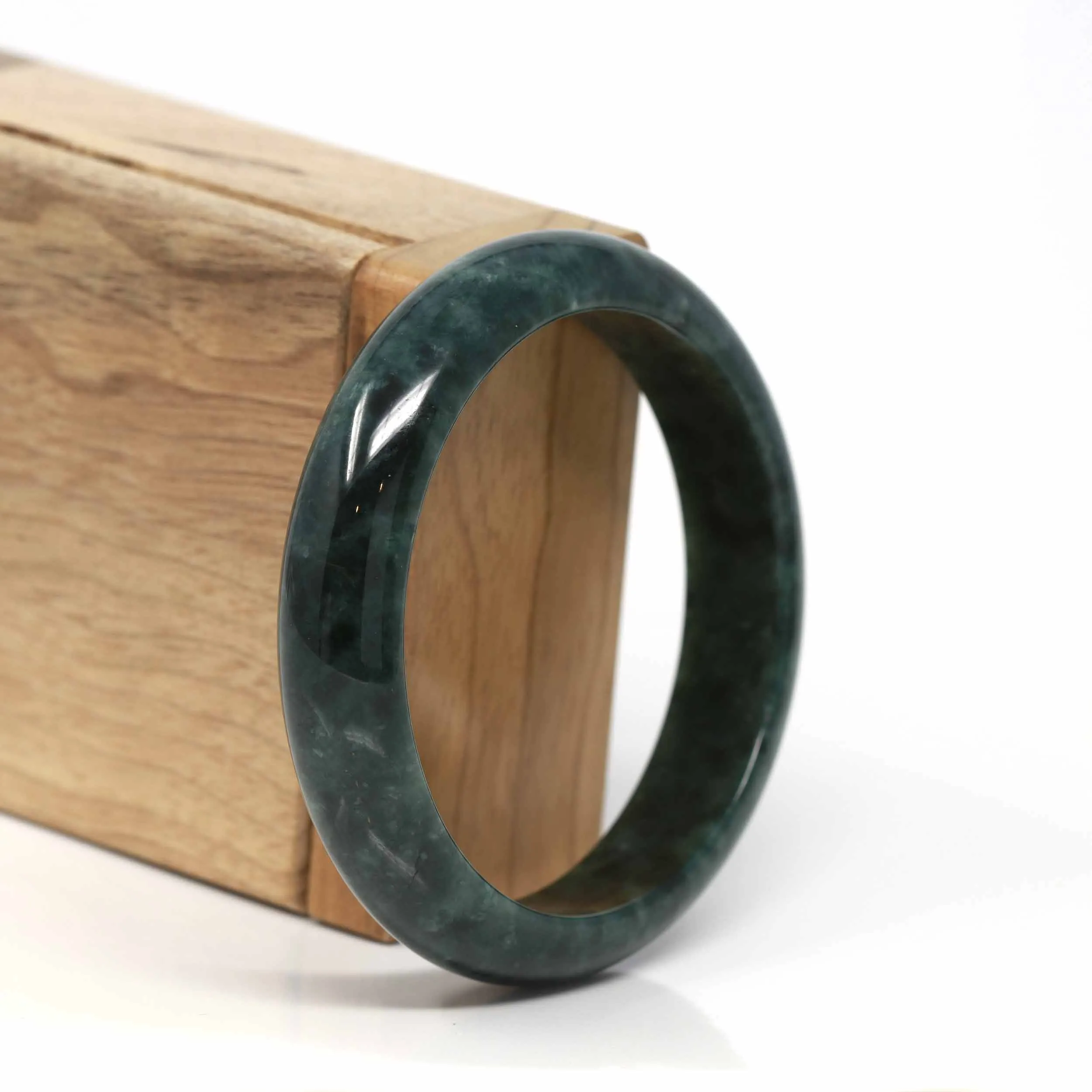 RealJade® Co. "Classic Bangle" Genuine Burmese Dark Green Jadeite Jade Bangle Bracelet (57.5 mm) #197