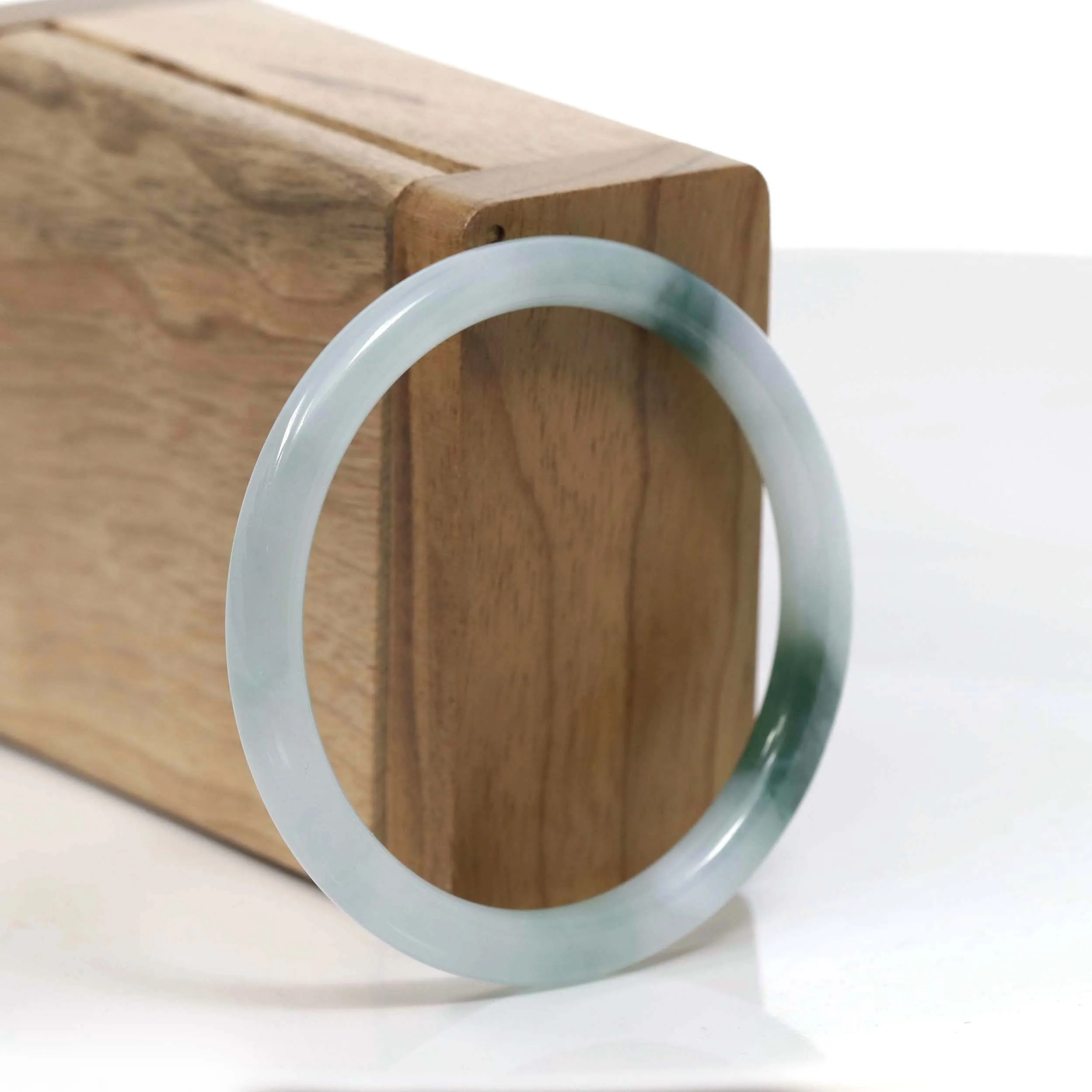 RealJade® Co. "Petite" Natural Burmese Blue-green Jadeite Jade Bangle Bracelet (52.23 mm) #T052