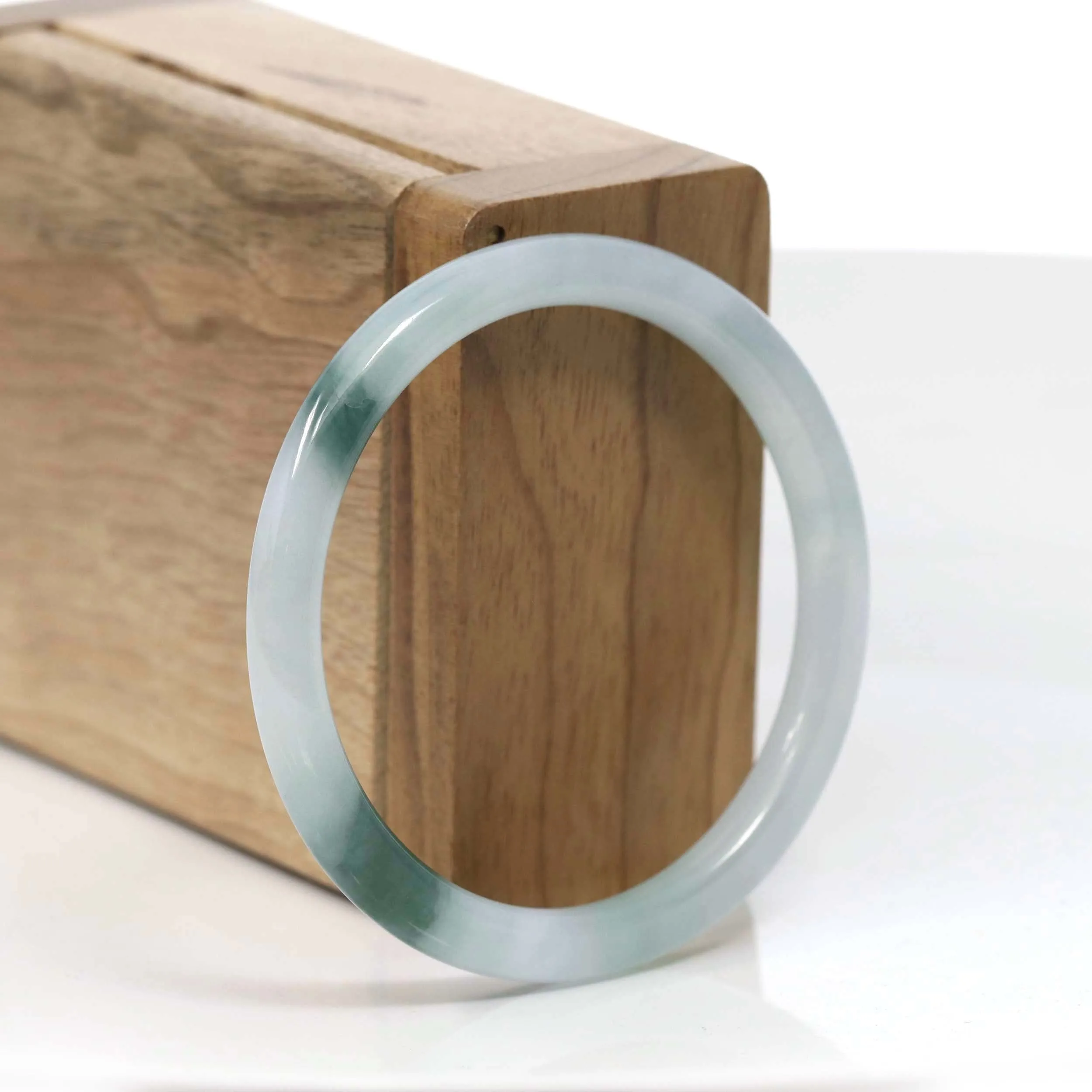 RealJade® Co. "Petite" Natural Burmese Blue-green Jadeite Jade Bangle Bracelet (52.23 mm) #T052