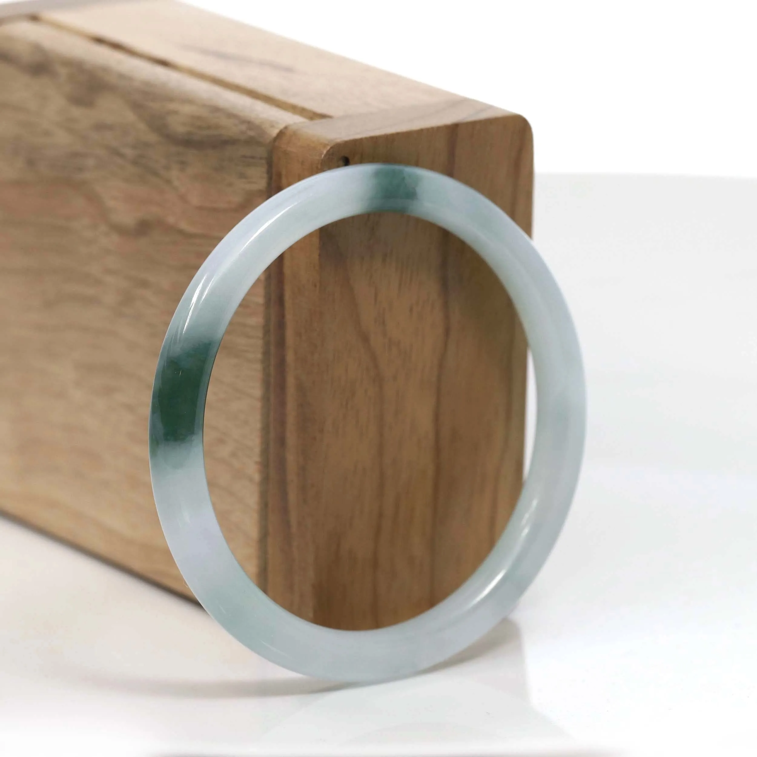 RealJade® Co. "Petite" Natural Burmese Blue-green Jadeite Jade Bangle Bracelet (52.23 mm) #T052