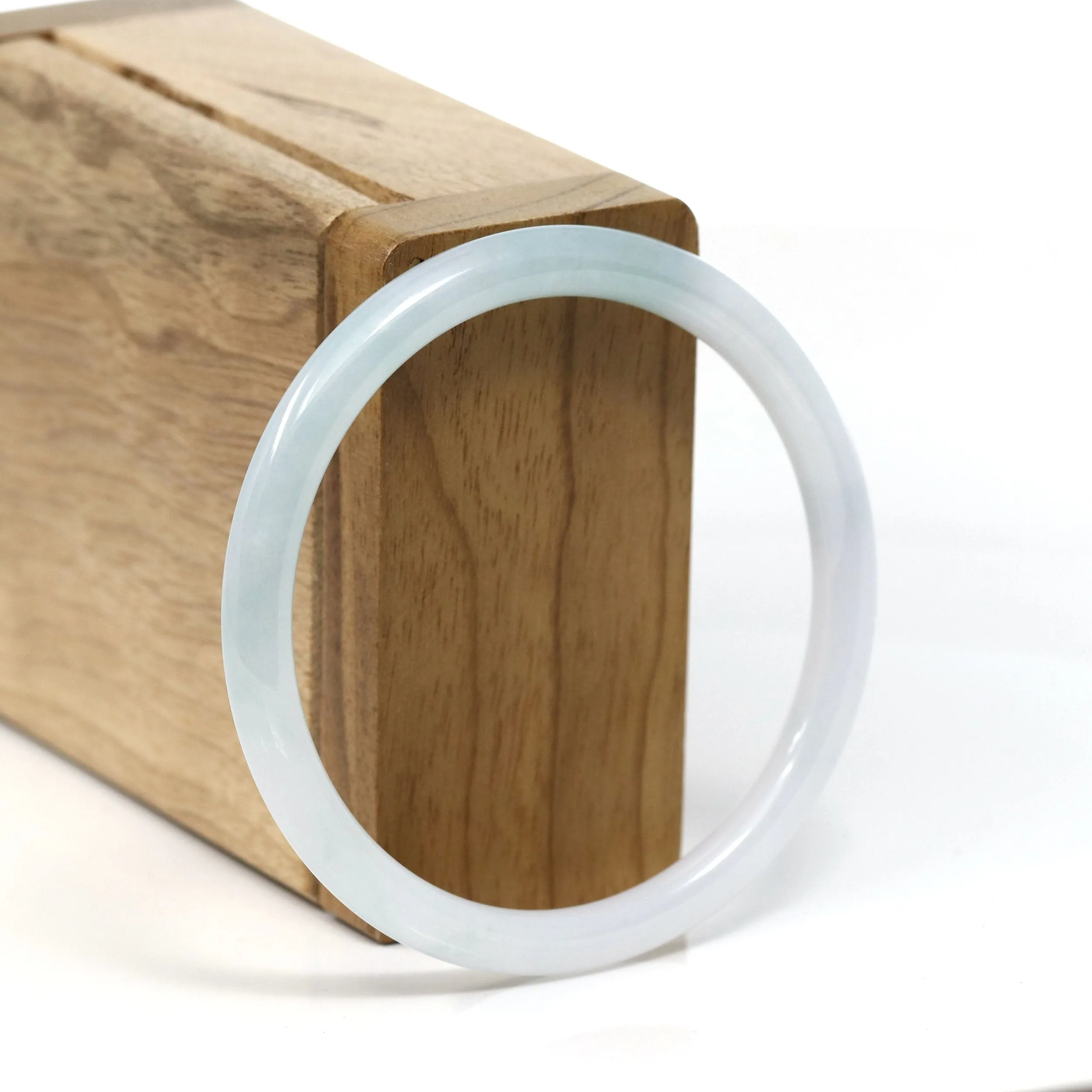 RealJade Co.® "Petite" Natural Burmese White-Green Jadeite Jade Bangle Bracelet (55.59 mm) #T258