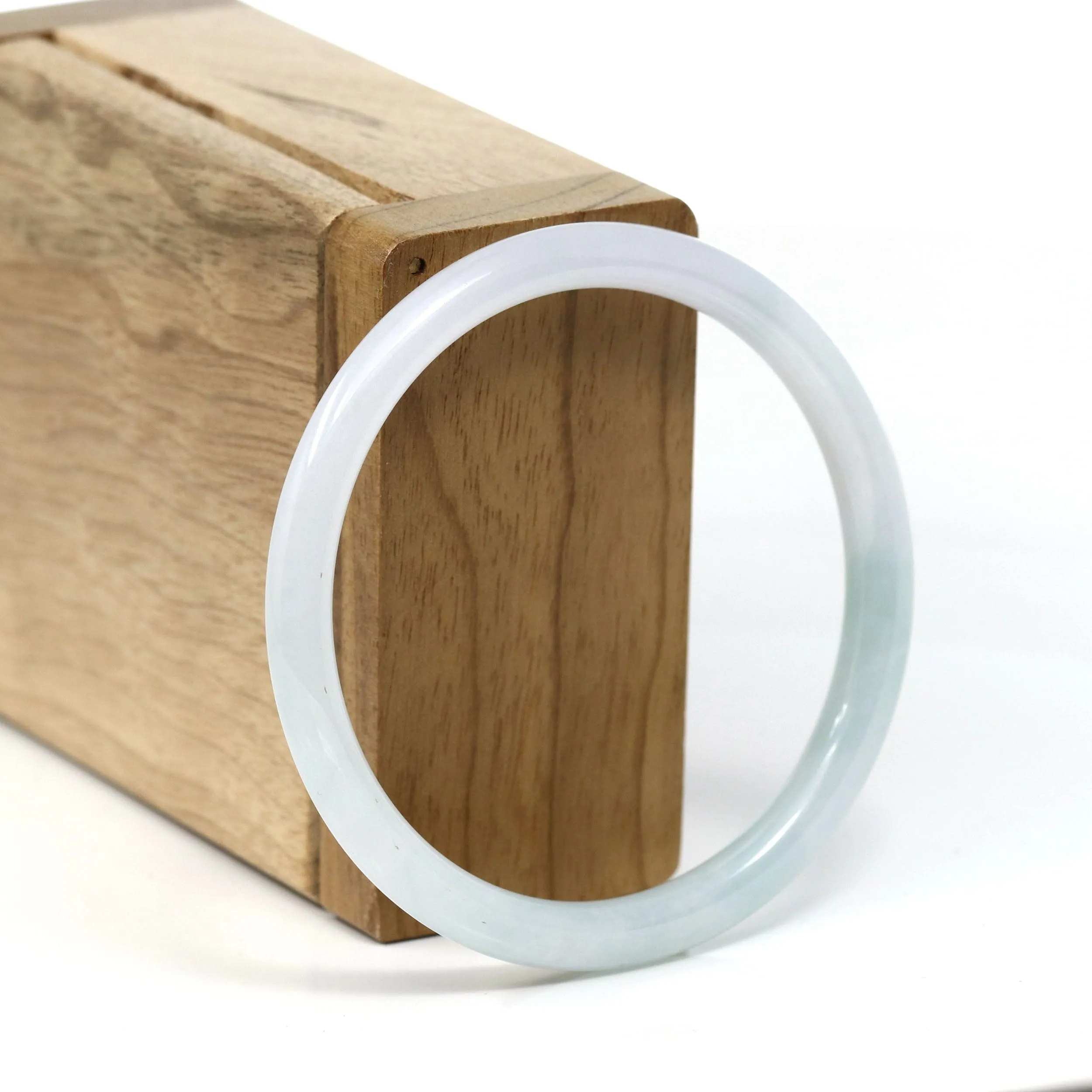 RealJade Co.® "Petite" Natural Burmese White-Green Jadeite Jade Bangle Bracelet (55.59 mm) #T258