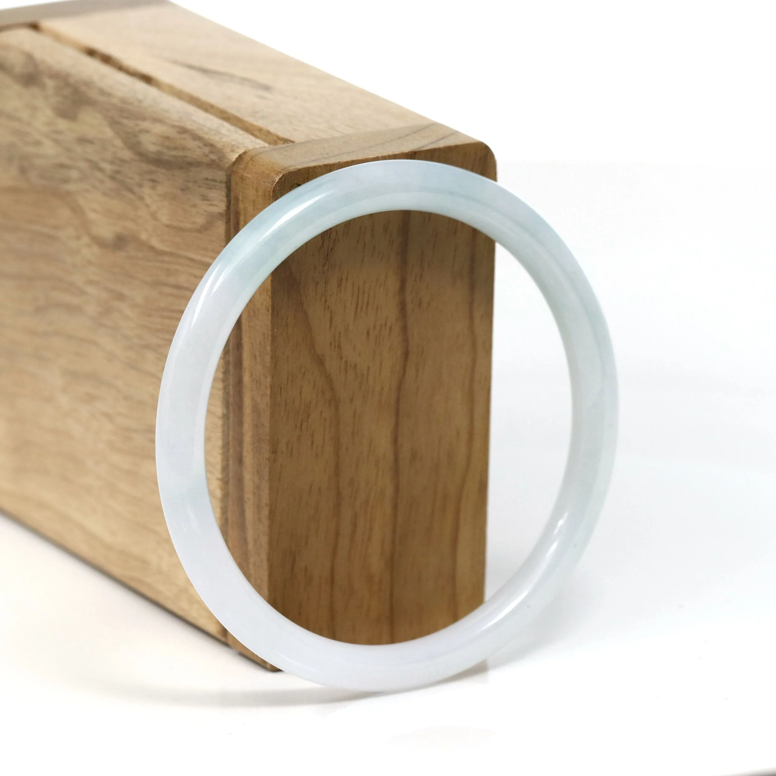 RealJade Co.® "Petite" Natural Burmese White-Green Jadeite Jade Bangle Bracelet (55.59 mm) #T258