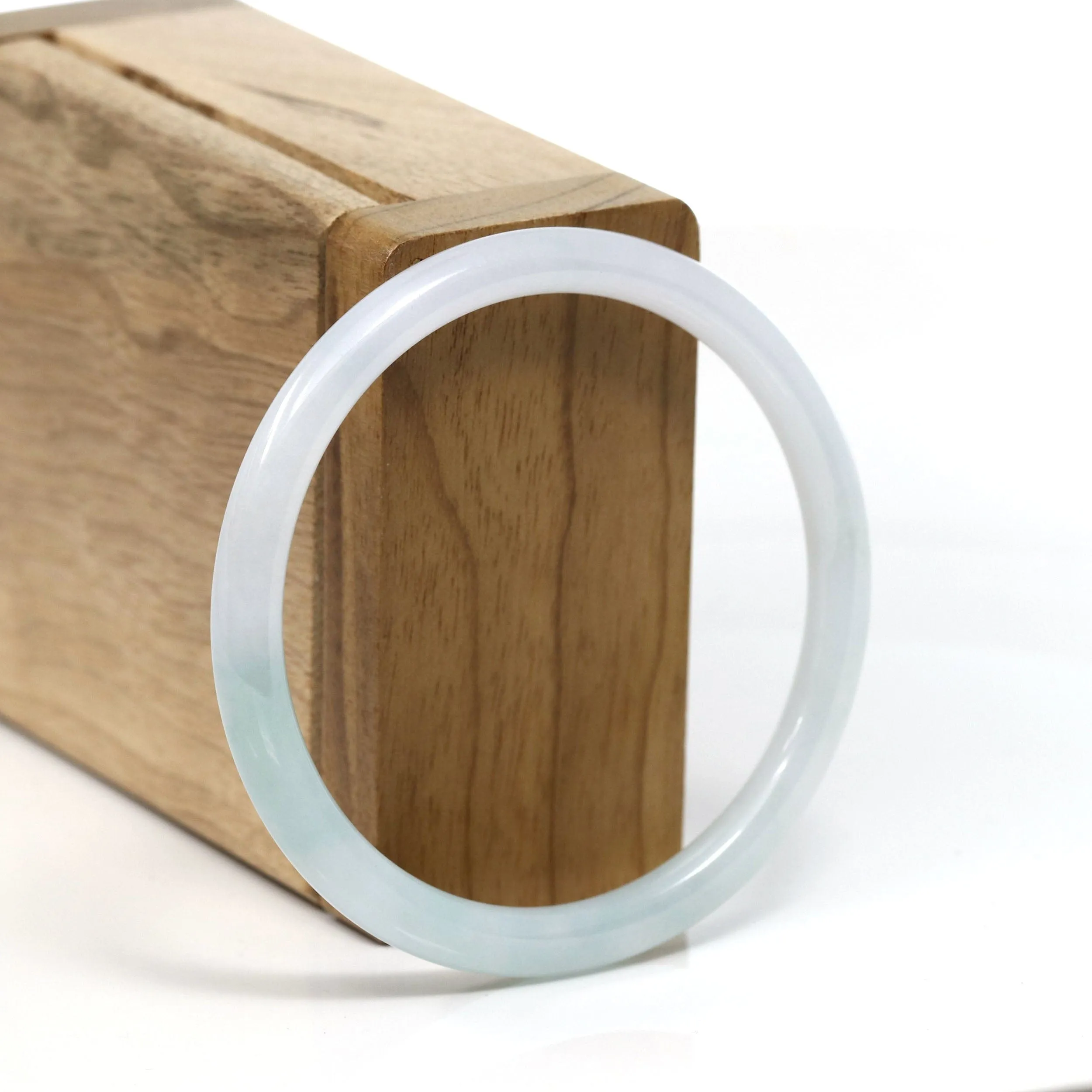 RealJade Co.® "Petite" Natural Burmese White-Green Jadeite Jade Bangle Bracelet (55.59 mm) #T258