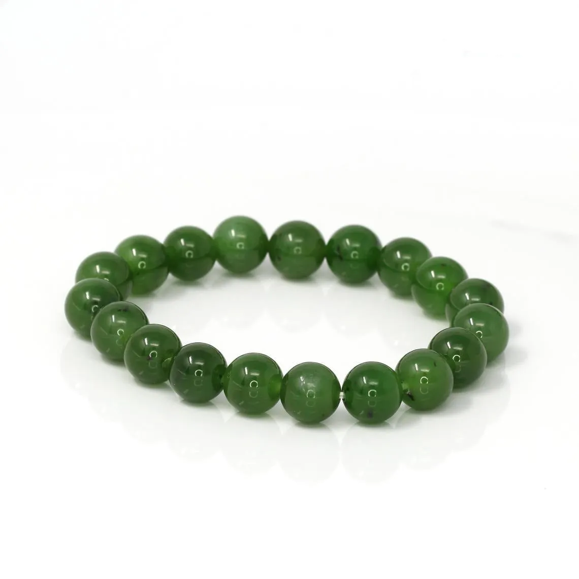 RealJade® Genuine Green Jade Round Beads Bracelet Bangle ( 9.5 mm )