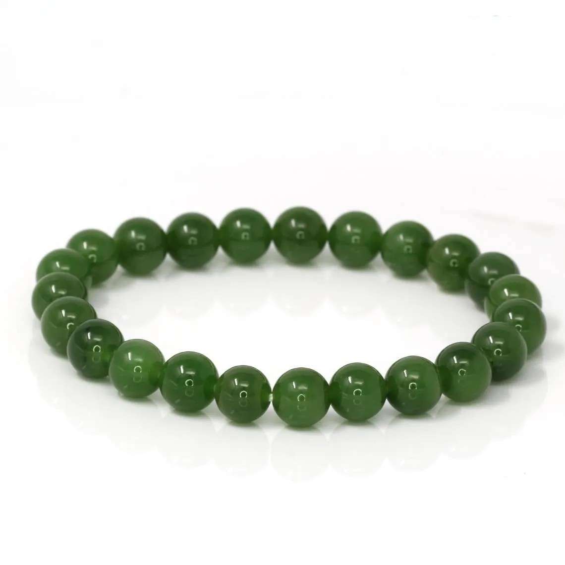 RealJade® Genuine Green Jade Round Beads Bracelet Bangle ( 9.5 mm )