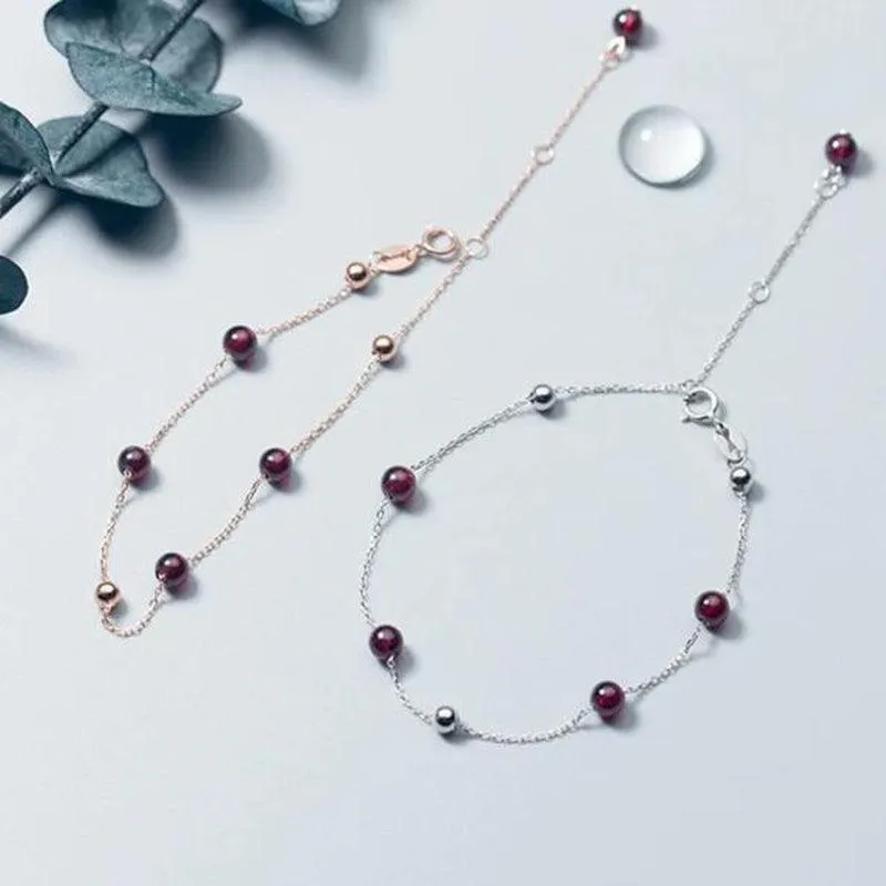 Refined Red Garnet Beads Minimal Bracelet
