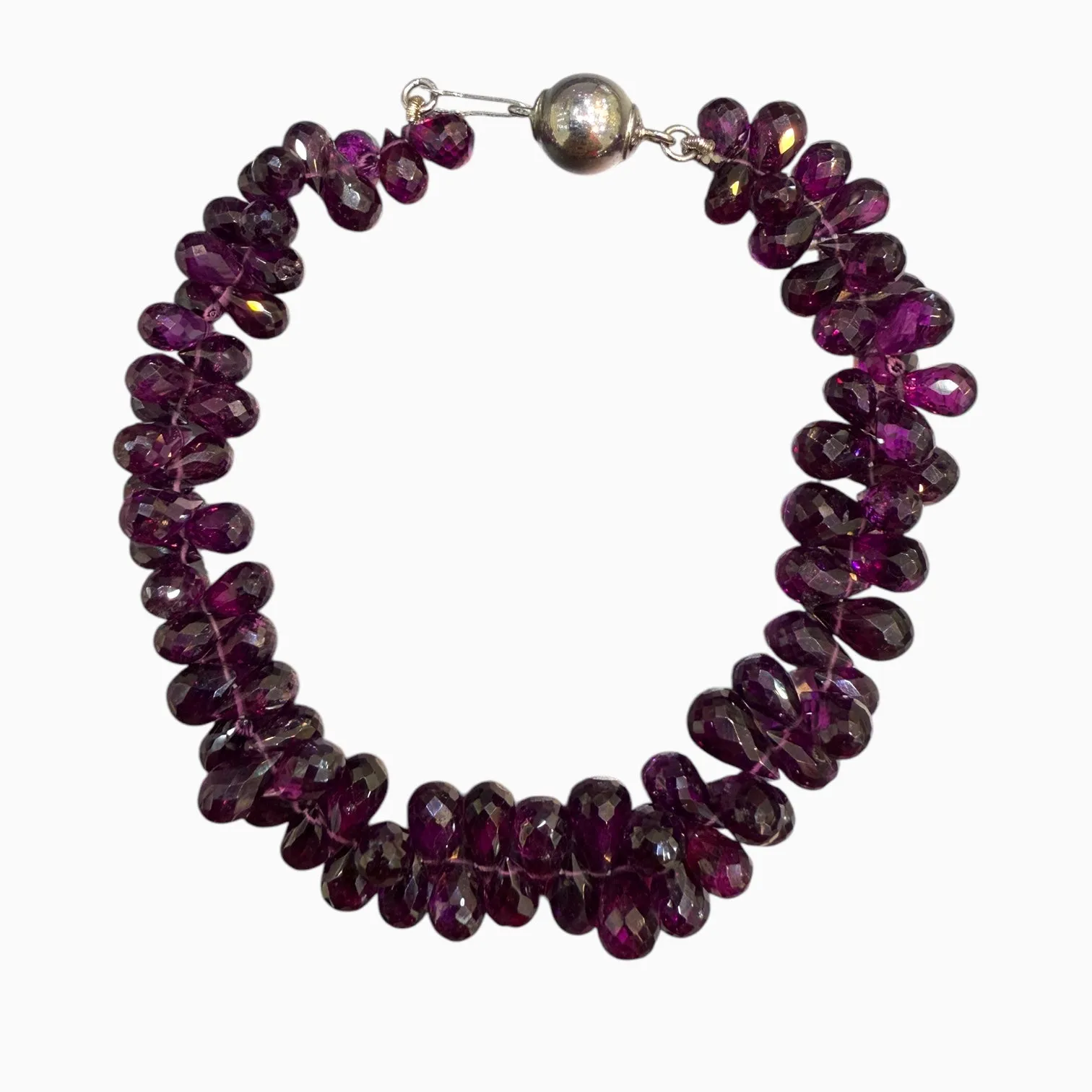 Rhodolite Garnet Briolette Stone Bracelet in Silver Lock 105 Carats 5x7 mm