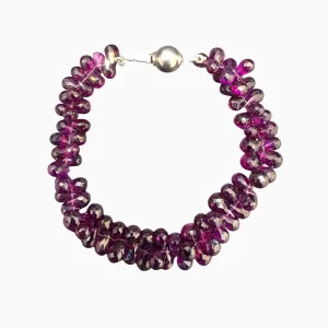 Rhodolite Garnet Briolette Stone Bracelet in Silver Lock 105 Carats 5x7 mm