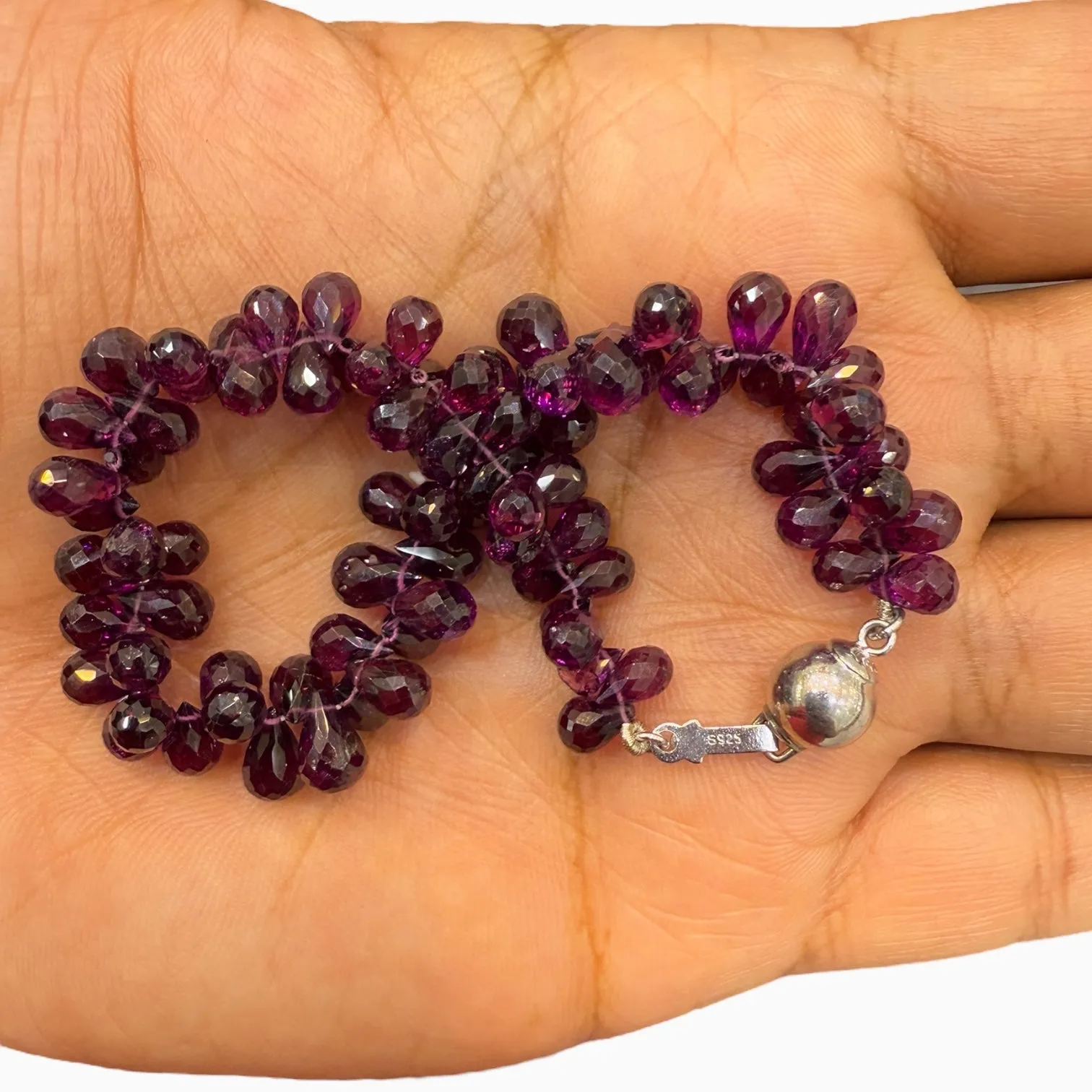 Rhodolite Garnet Briolette Stone Bracelet in Silver Lock 105 Carats 5x7 mm