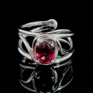 Rhodolite Garnet Finger Cuff Adjustable Ring for Health, Strength and Faith