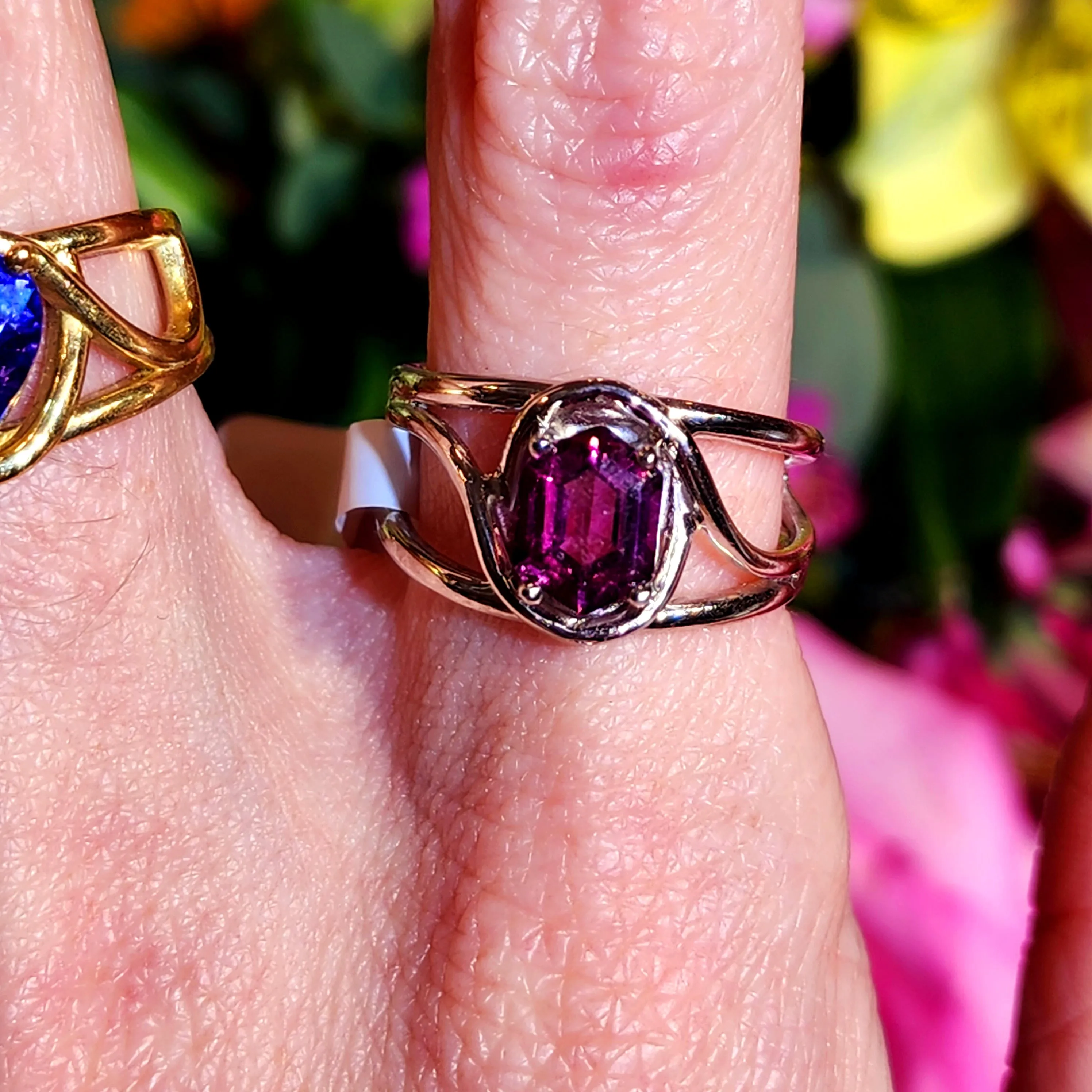 Rhodolite Garnet Finger Cuff Adjustable Ring for Health, Strength and Faith