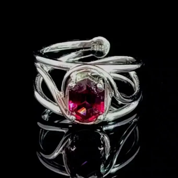 Rhodolite Garnet Finger Cuff Adjustable Ring for Health, Strength and Faith