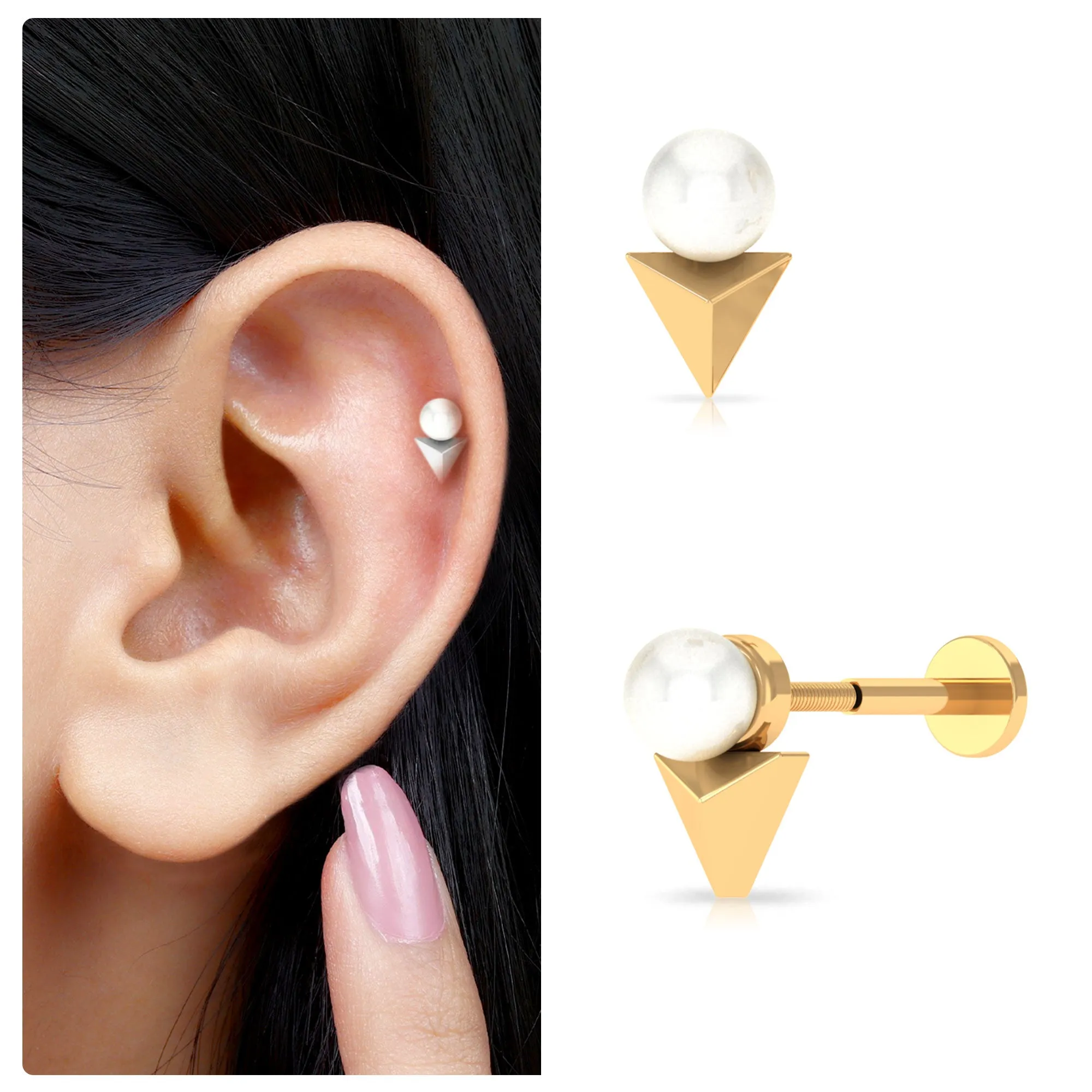 Round Freshwater Pearl Solitaire Tragus Earring