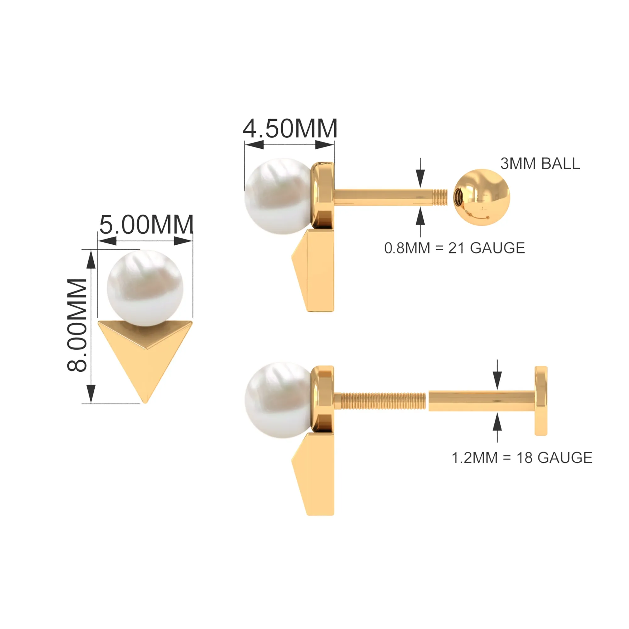 Round Freshwater Pearl Solitaire Tragus Earring
