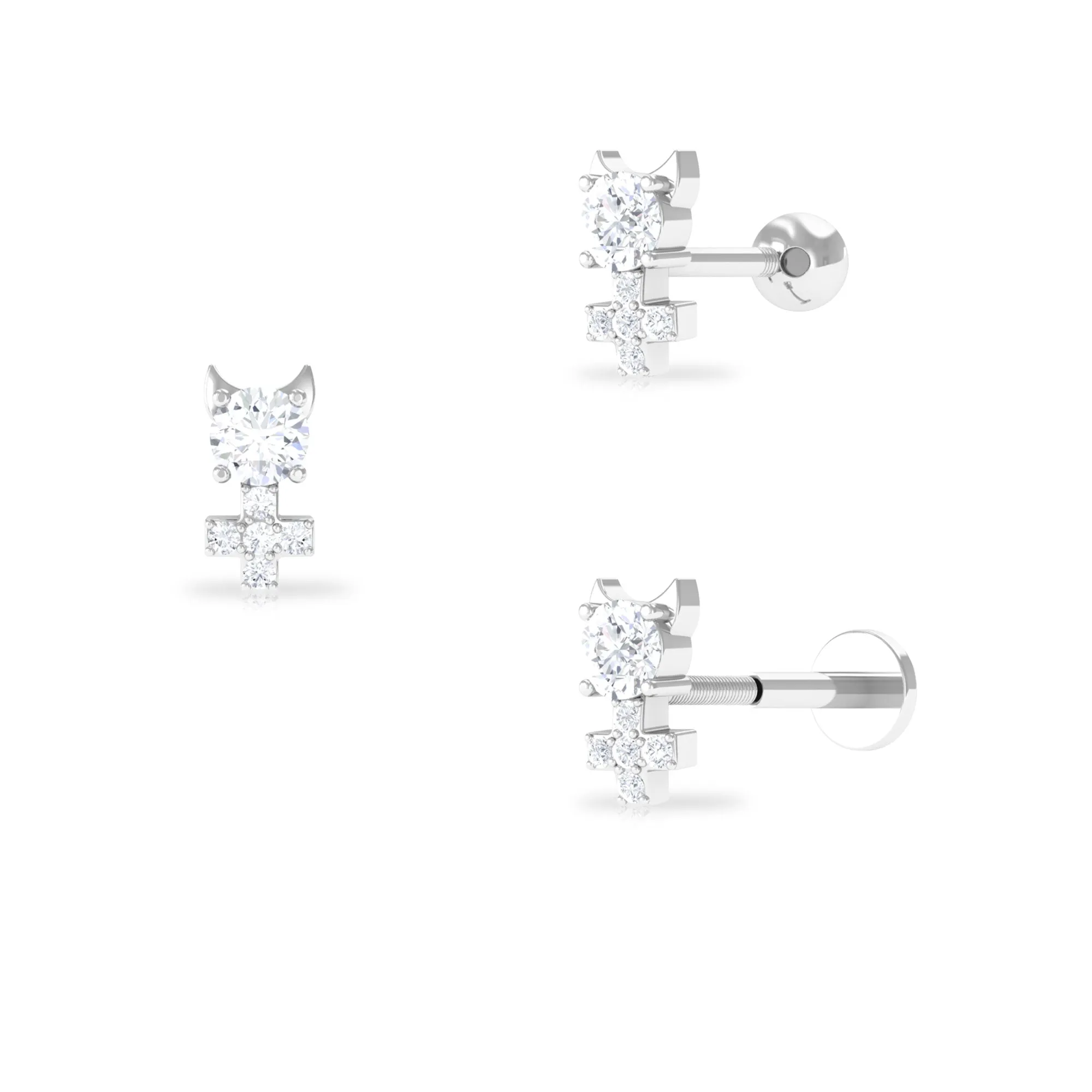 Round Moissanite Devil Helix Earring in Gold