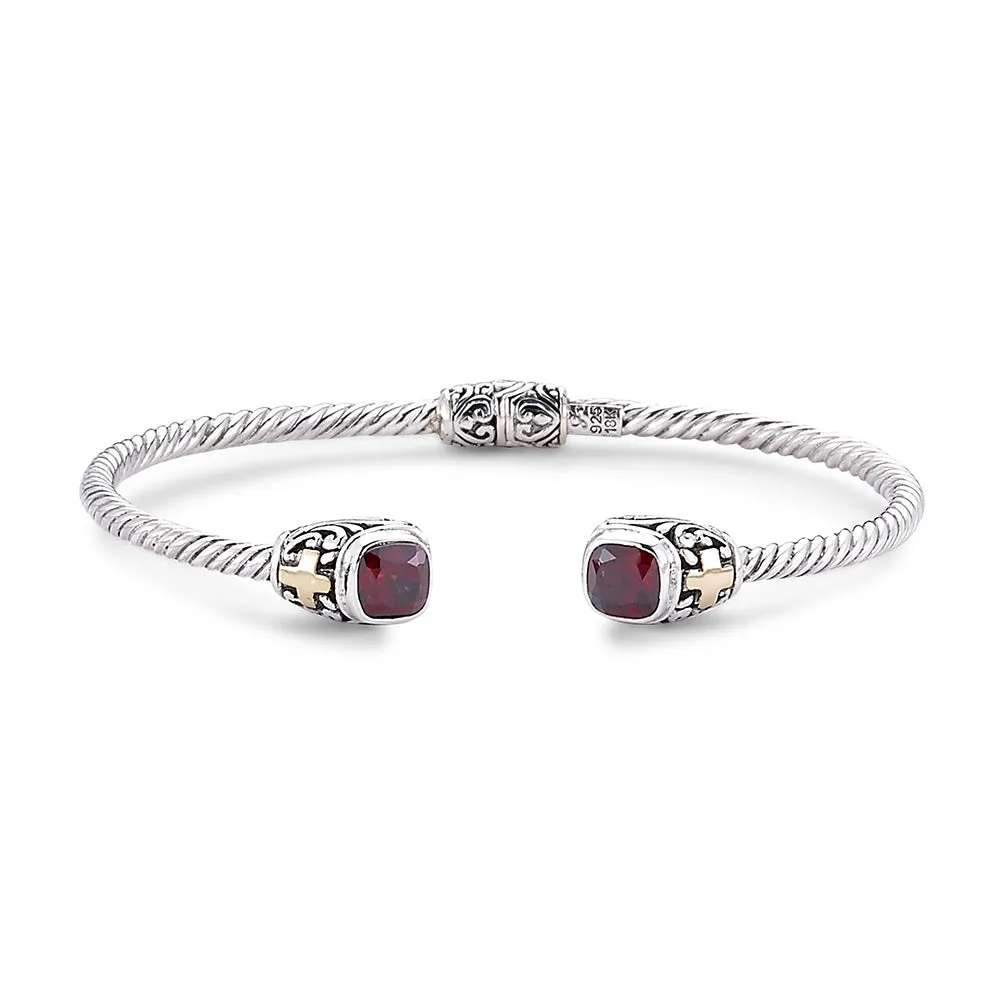 Samuel B. Leyla Garnet 18K & Sterling Silver Twisted Cable Bangle Bracelet