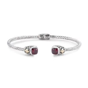 Samuel B. Leyla Garnet 18K & Sterling Silver Twisted Cable Bangle Bracelet