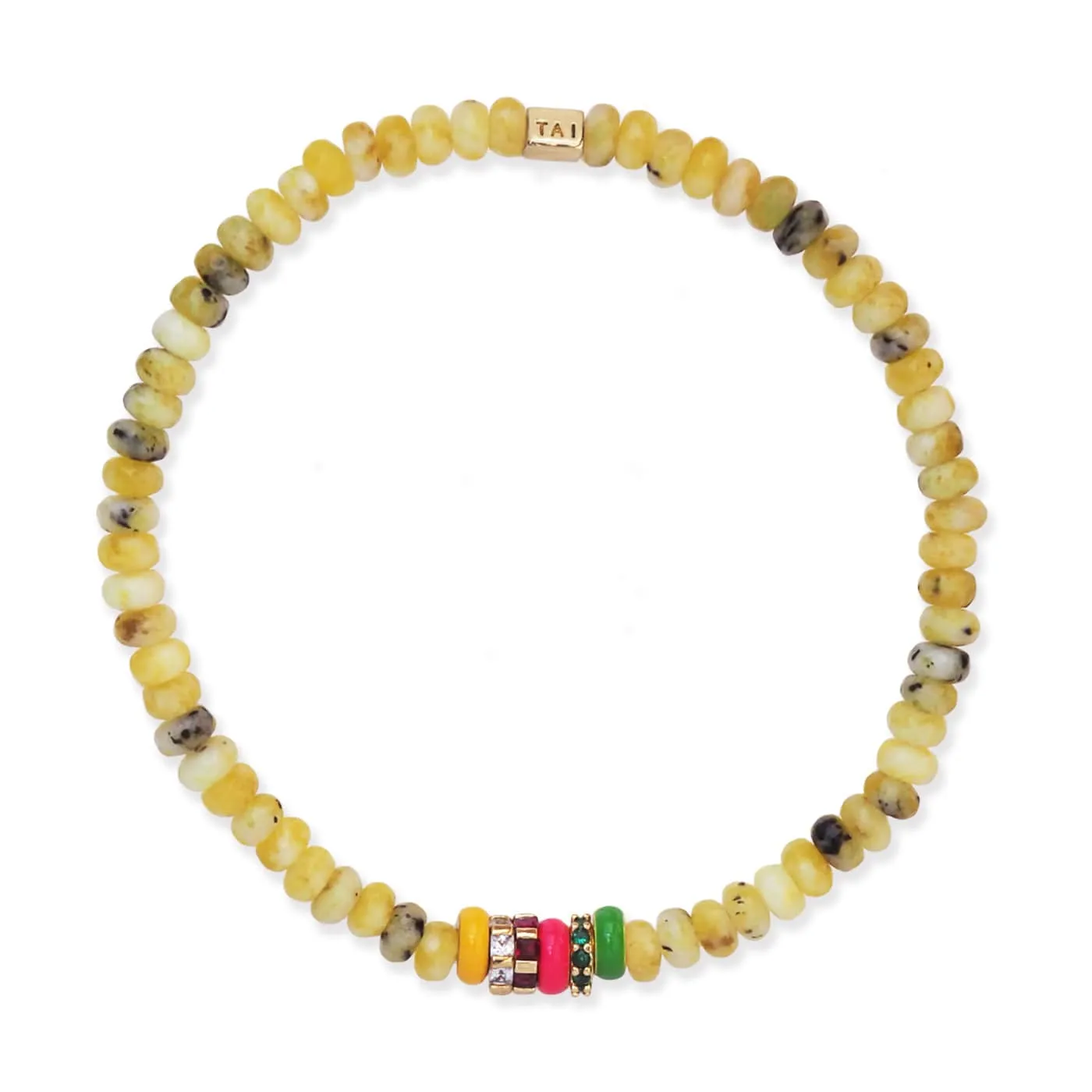 Semi-Precious Stretch Bracelet with Colored and CZ Rondelles