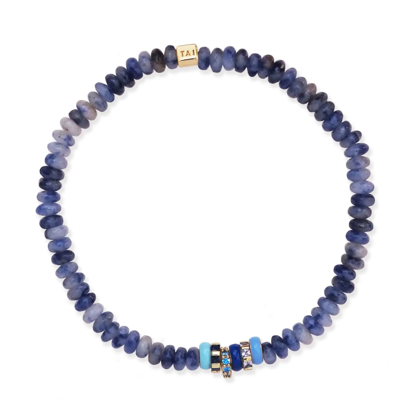 Semi-Precious Stretch Bracelet with Colored and CZ Rondelles