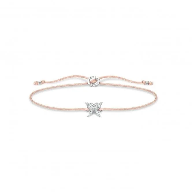 Silver Nylon Zirconia Beige Butterfly Bracelet LS117-401-19-L20V
