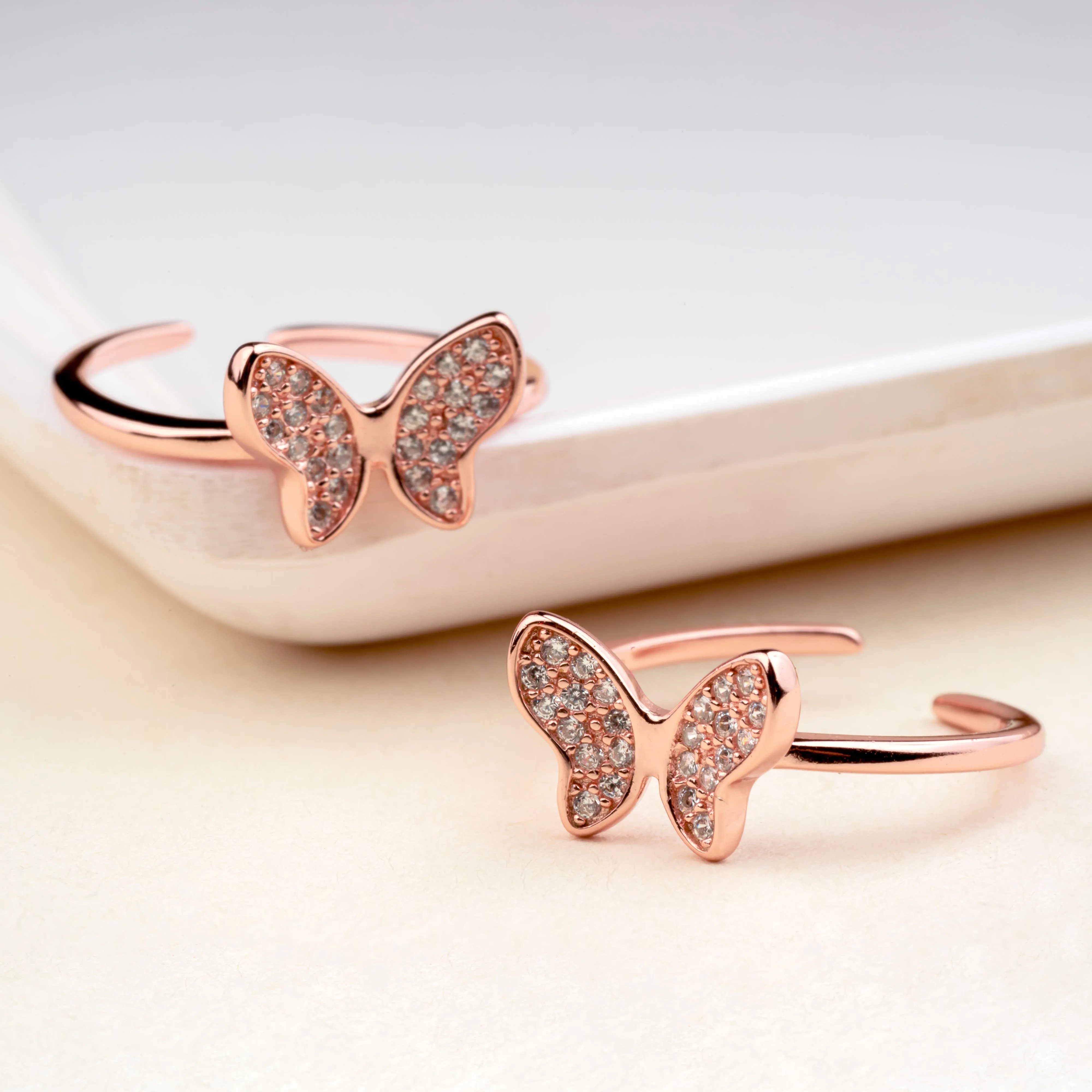 Silver Rose Butterfly Toe Ring