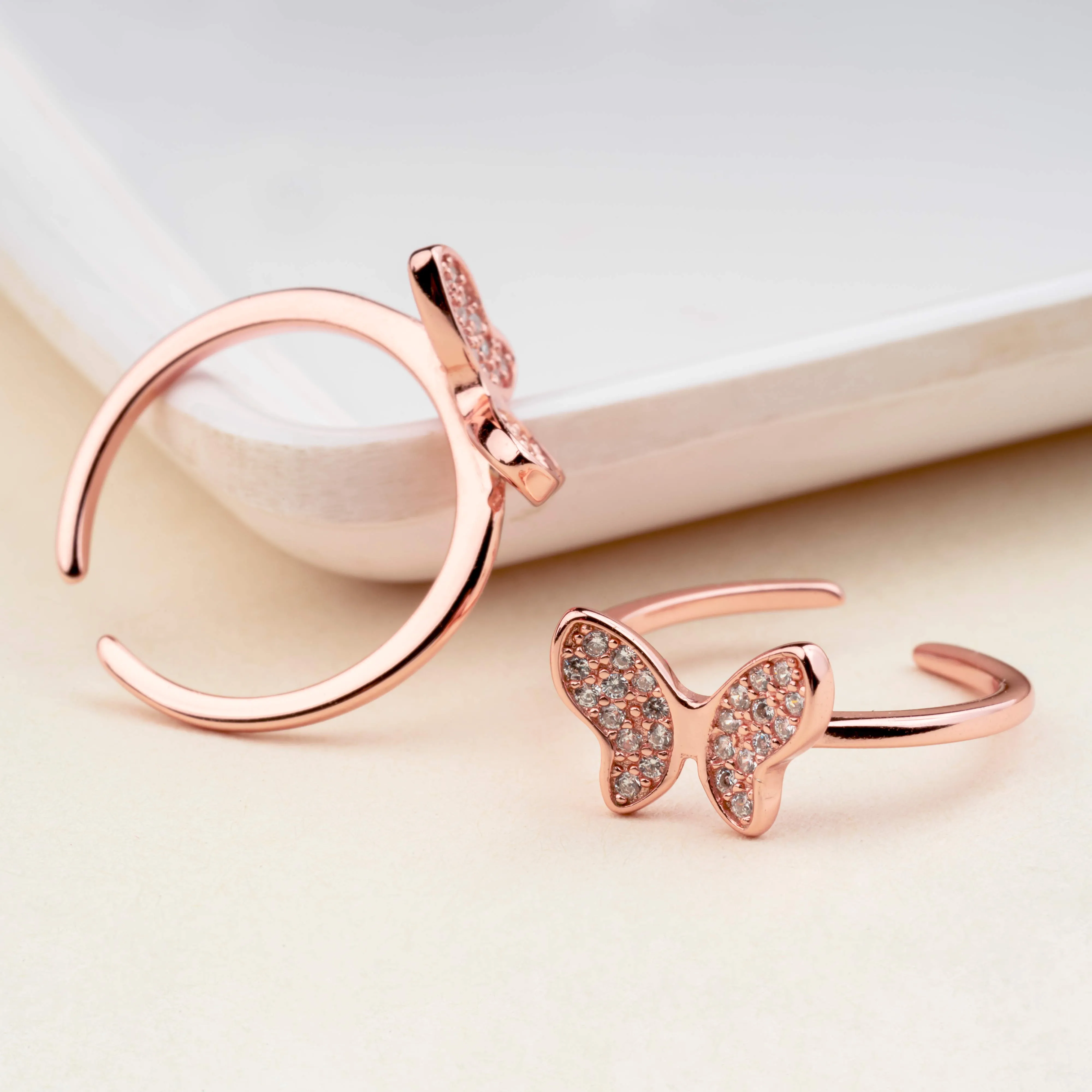 Silver Rose Butterfly Toe Ring