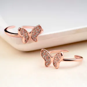 Silver Rose Butterfly Toe Ring