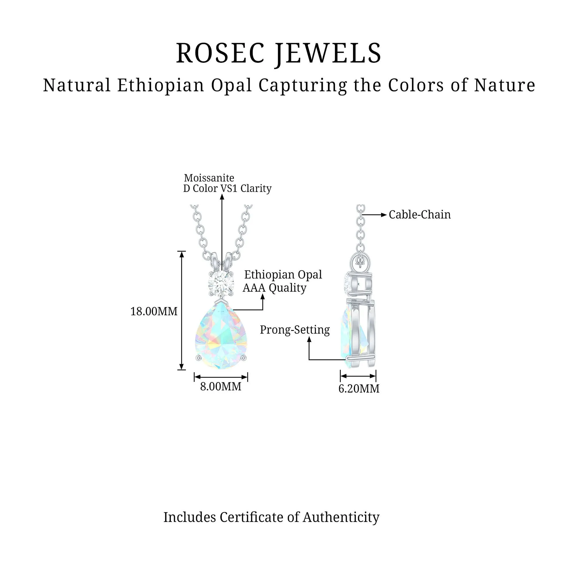 Simple Ethiopian Opal Teardrop Pendant with Moissanite