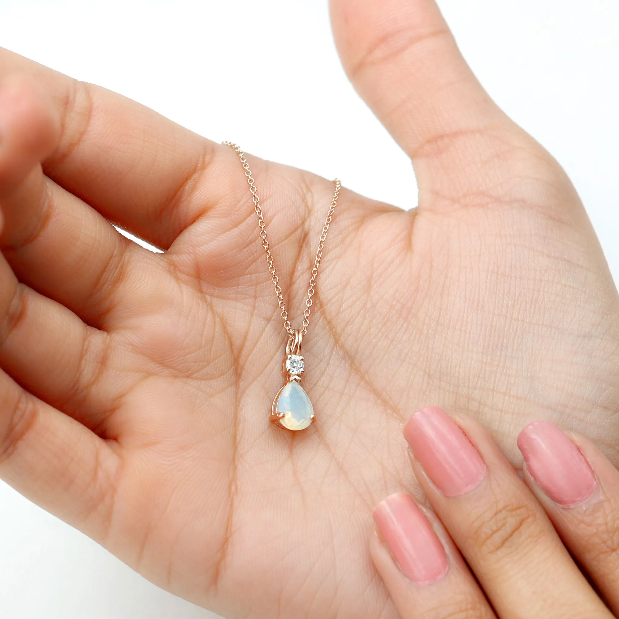 Simple Ethiopian Opal Teardrop Pendant with Moissanite