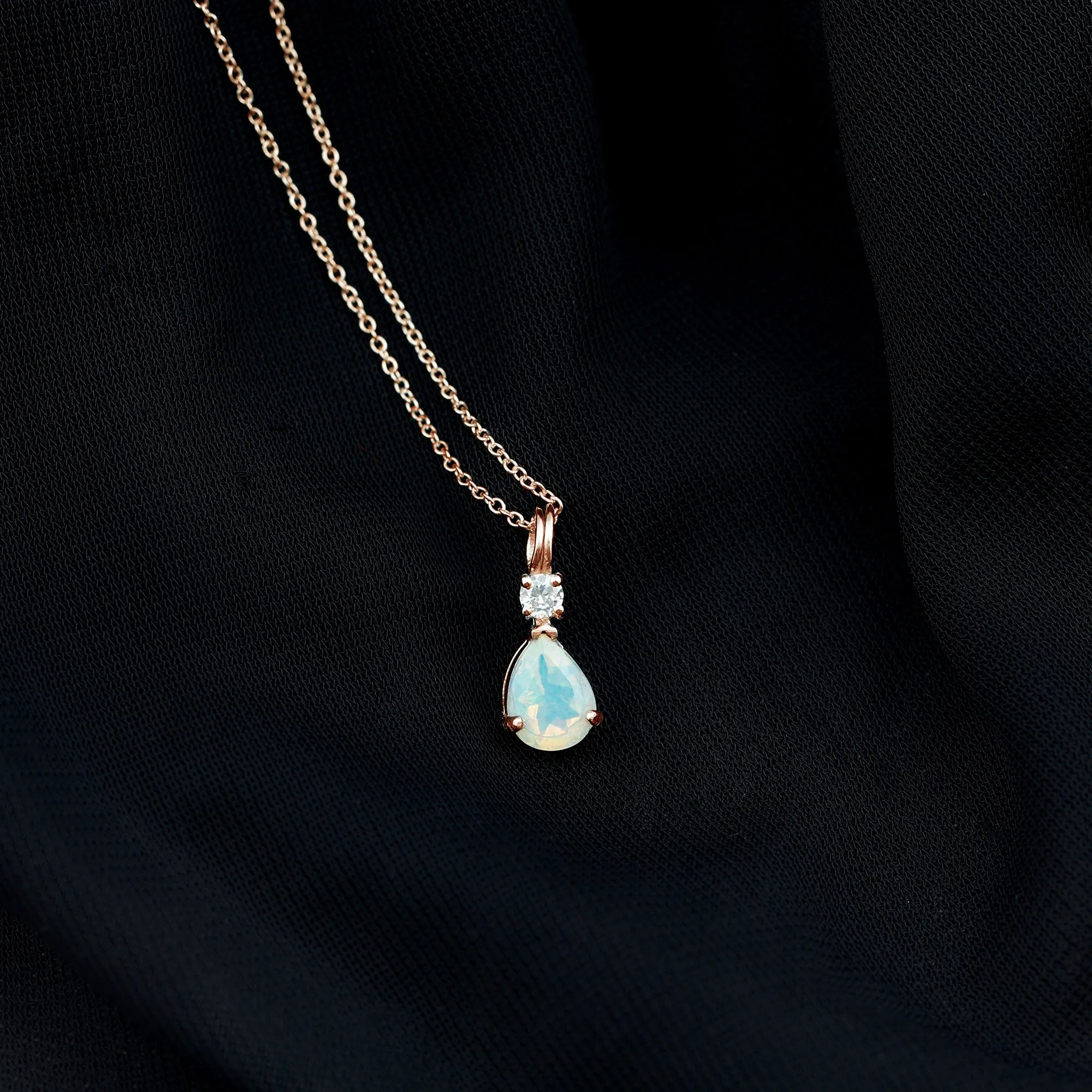 Simple Ethiopian Opal Teardrop Pendant with Moissanite