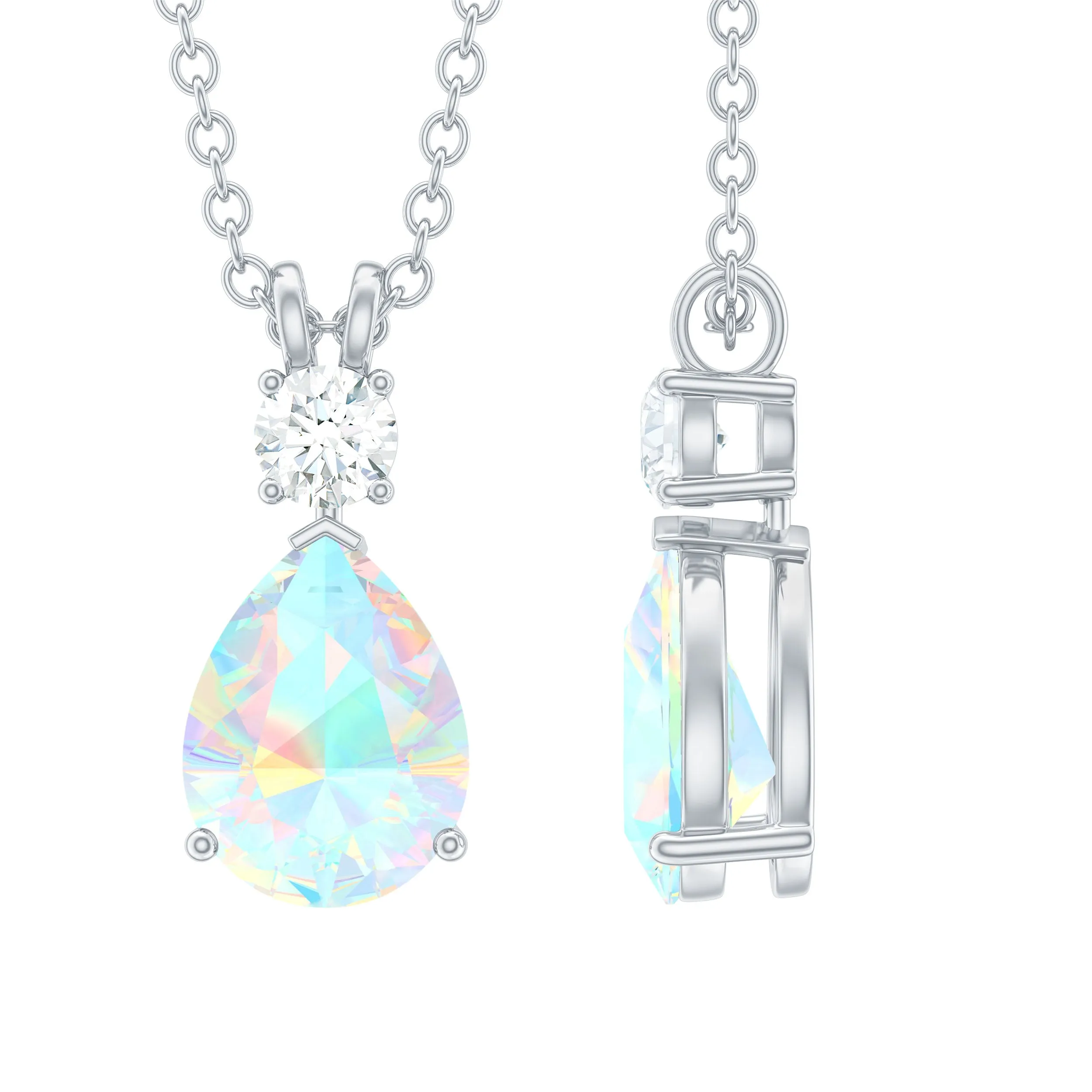 Simple Ethiopian Opal Teardrop Pendant with Moissanite