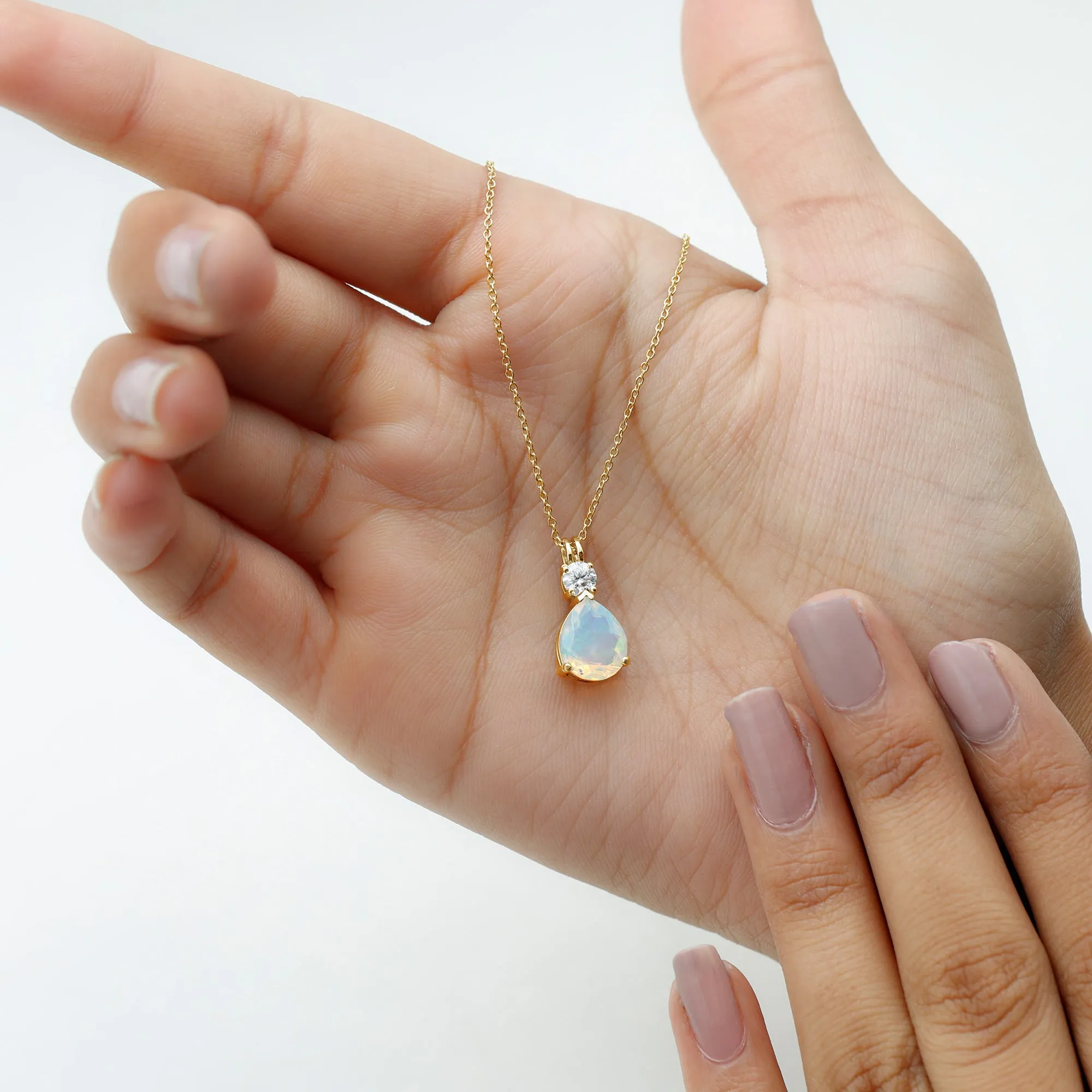 Simple Ethiopian Opal Teardrop Pendant with Moissanite