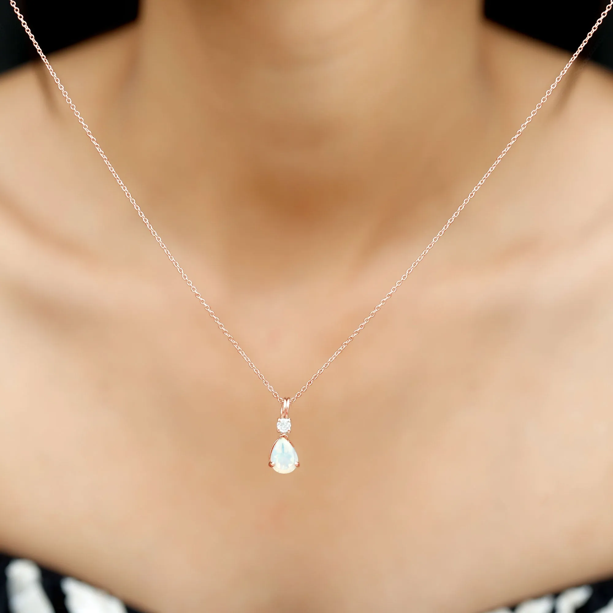 Simple Ethiopian Opal Teardrop Pendant with Moissanite