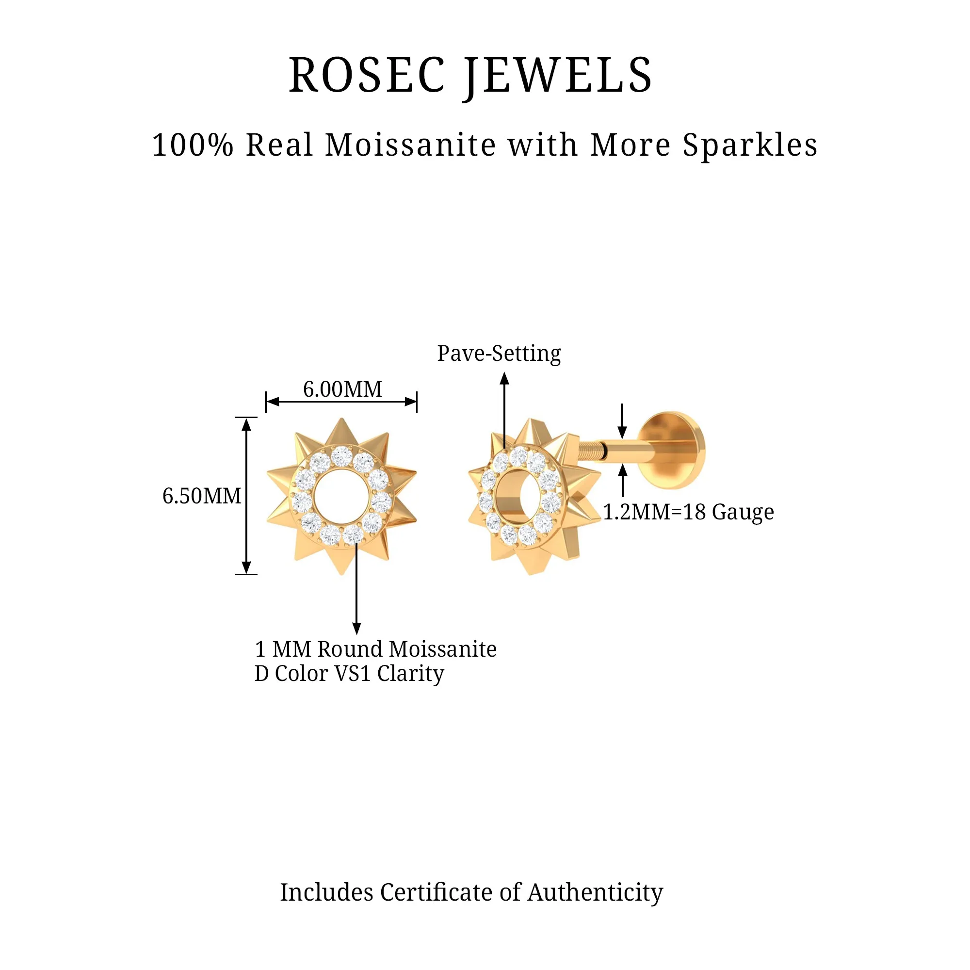 Simple Moissanite Sunburst Cartilage Earring in Gold